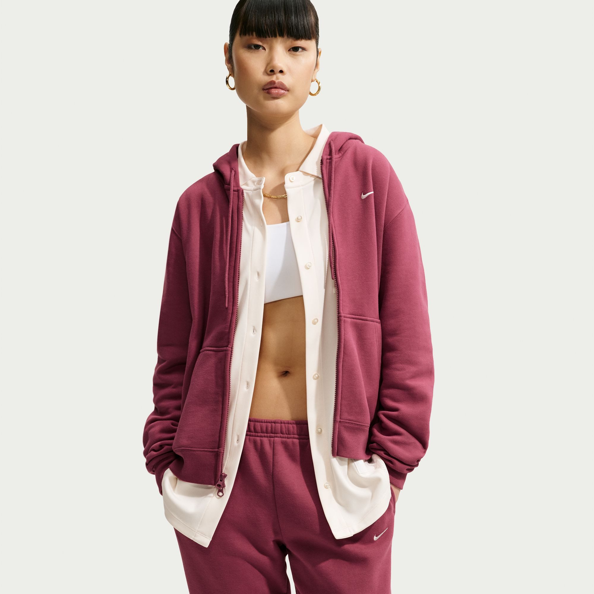 Nike Sportswear Kapuzensweatjacke W NK STDO FLC MW STD FZ HDY mit Kapuze, Langarm, aus angerauter Sweatware