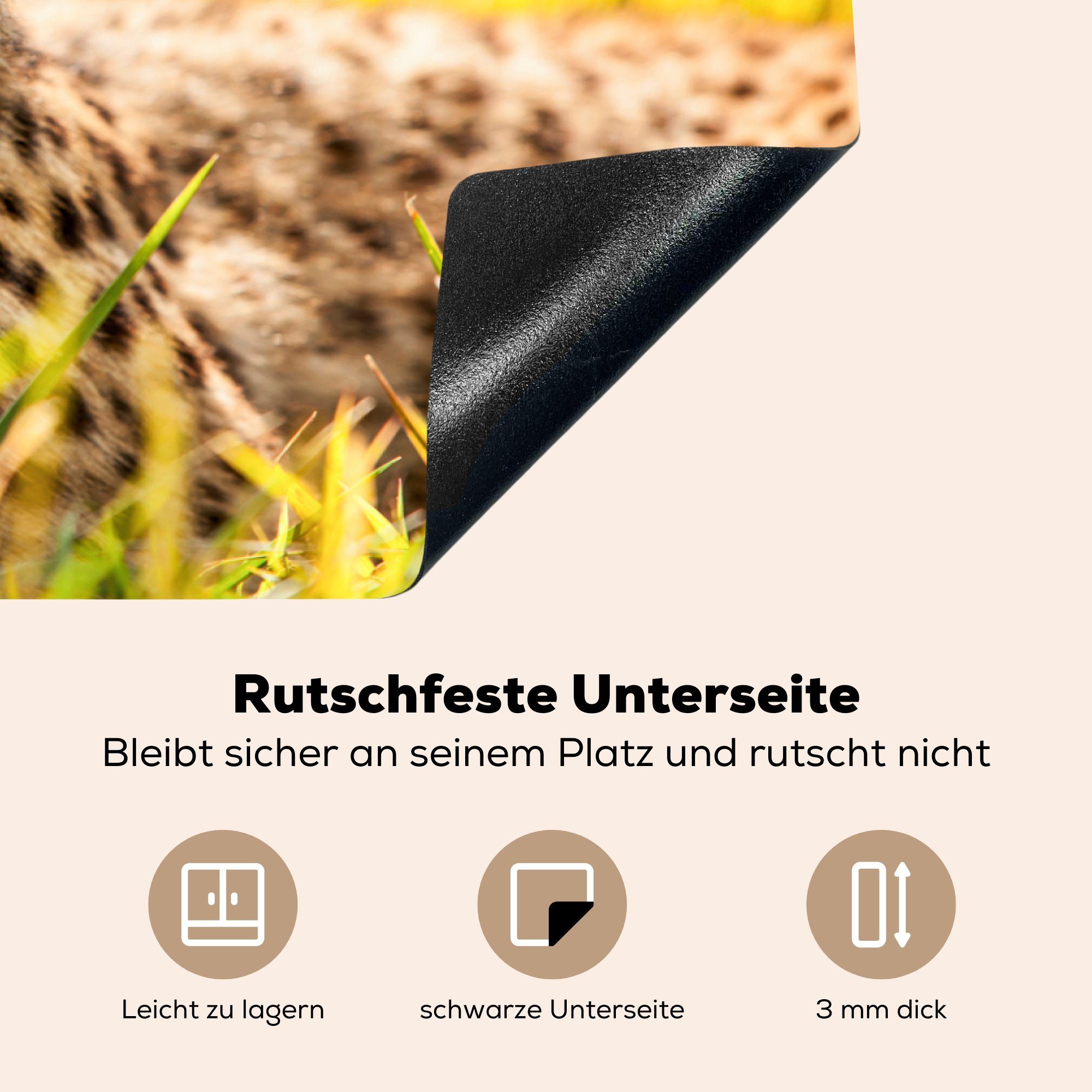 MuchoWow Herdblende-/Abdeckplatte Leopard (1 Schutz cm, für die küche, - Ceranfeldabdeckung - 81x52 Induktionskochfeld Vinyl, Gras tlg), Gepard