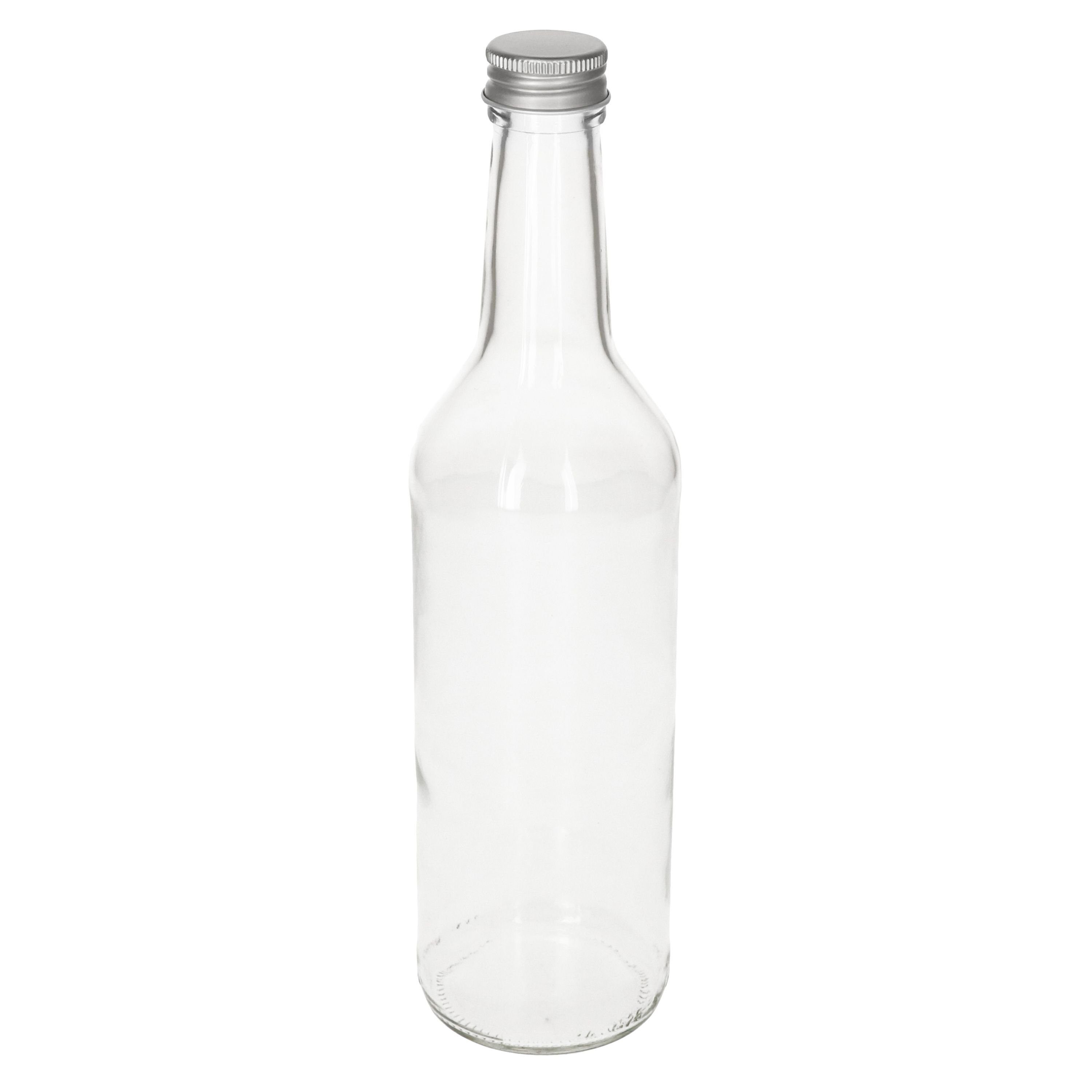 Set 12er 500 Glas Geradhalsflasche Silber, Deckel Schraubverschluss ml + Einmachglas MamboCat