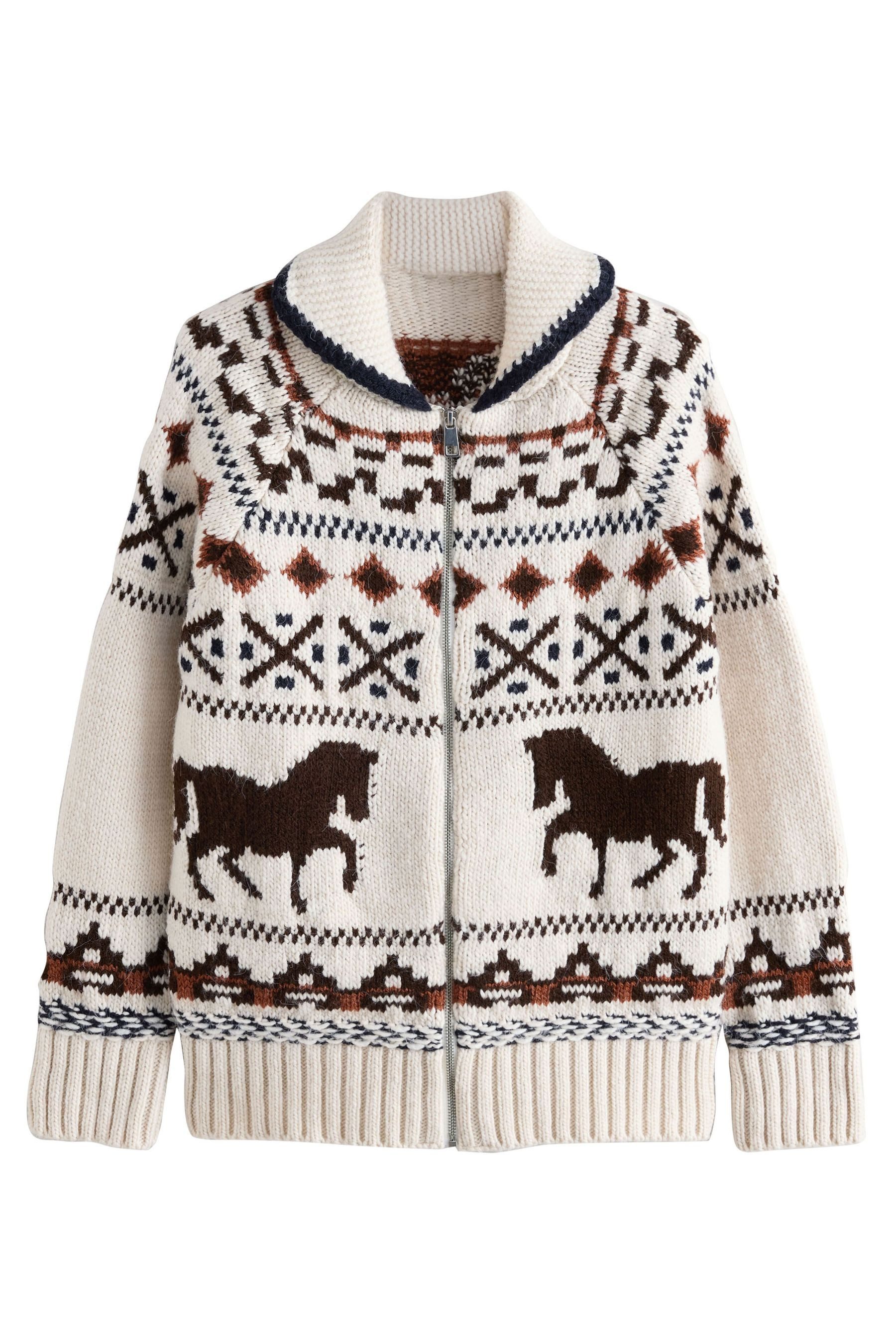 Next Strickjacke Strickjacke aus Grobstrick mit RV und Pferd-Grafik (1-tlg) günstig online kaufen