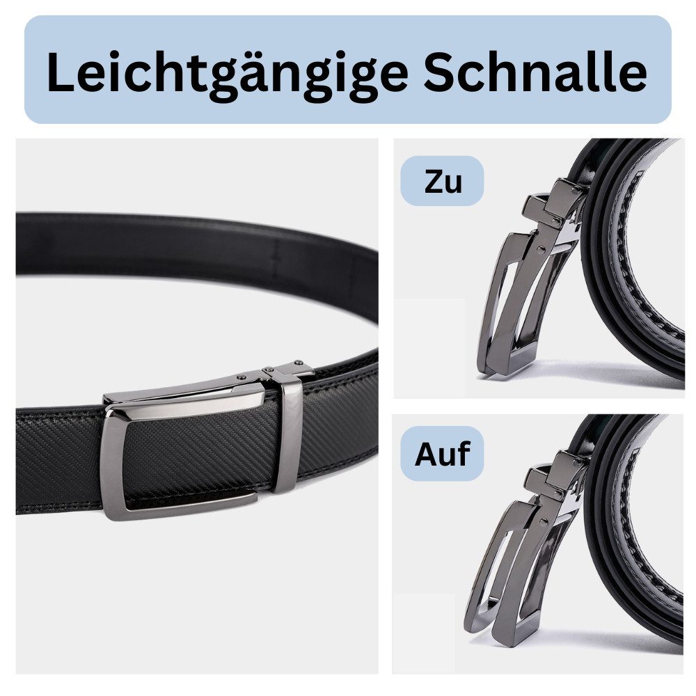 Fomax Ledergürtel Herren Automatik Ratsche für Business Anzug, 3,5 cm ohne Löcher Größe Angepasst, für Alltag und Business, inkl. Aufbewahrungsbox