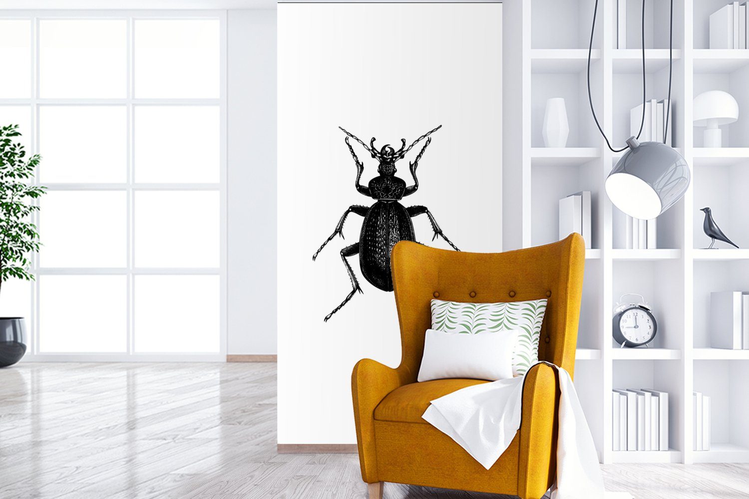 MuchoWow Fototapete Schwarz und Vintage Schlafzimmer - Käfer Vliestapete (2 Matt, - St), weiß Küche, Wohnzimmer Fototapete für bedruckt, - Insekten