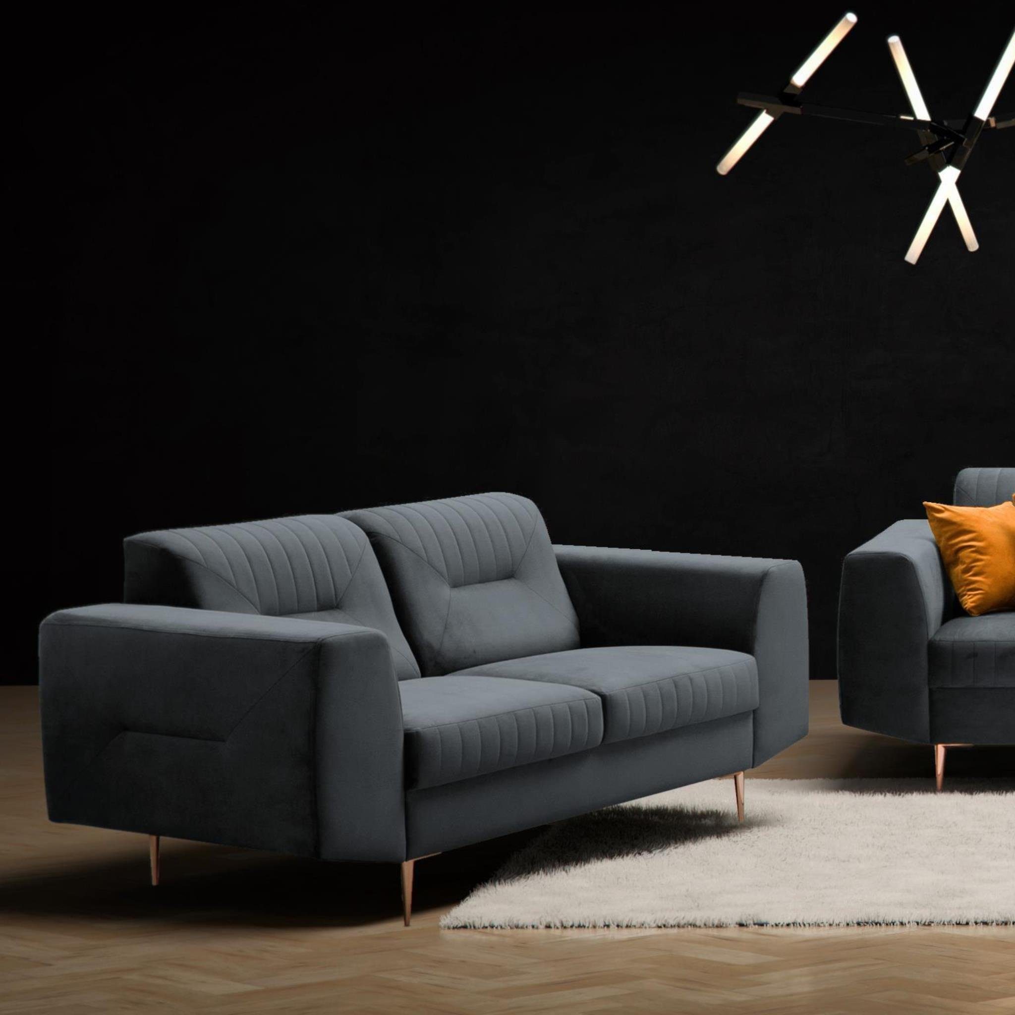 Relaxsofa Metallbeine, Design, im modernes mit Beautysofa Velours Sofa aus Zweisitzer 2-Sitzer VENEZIA,