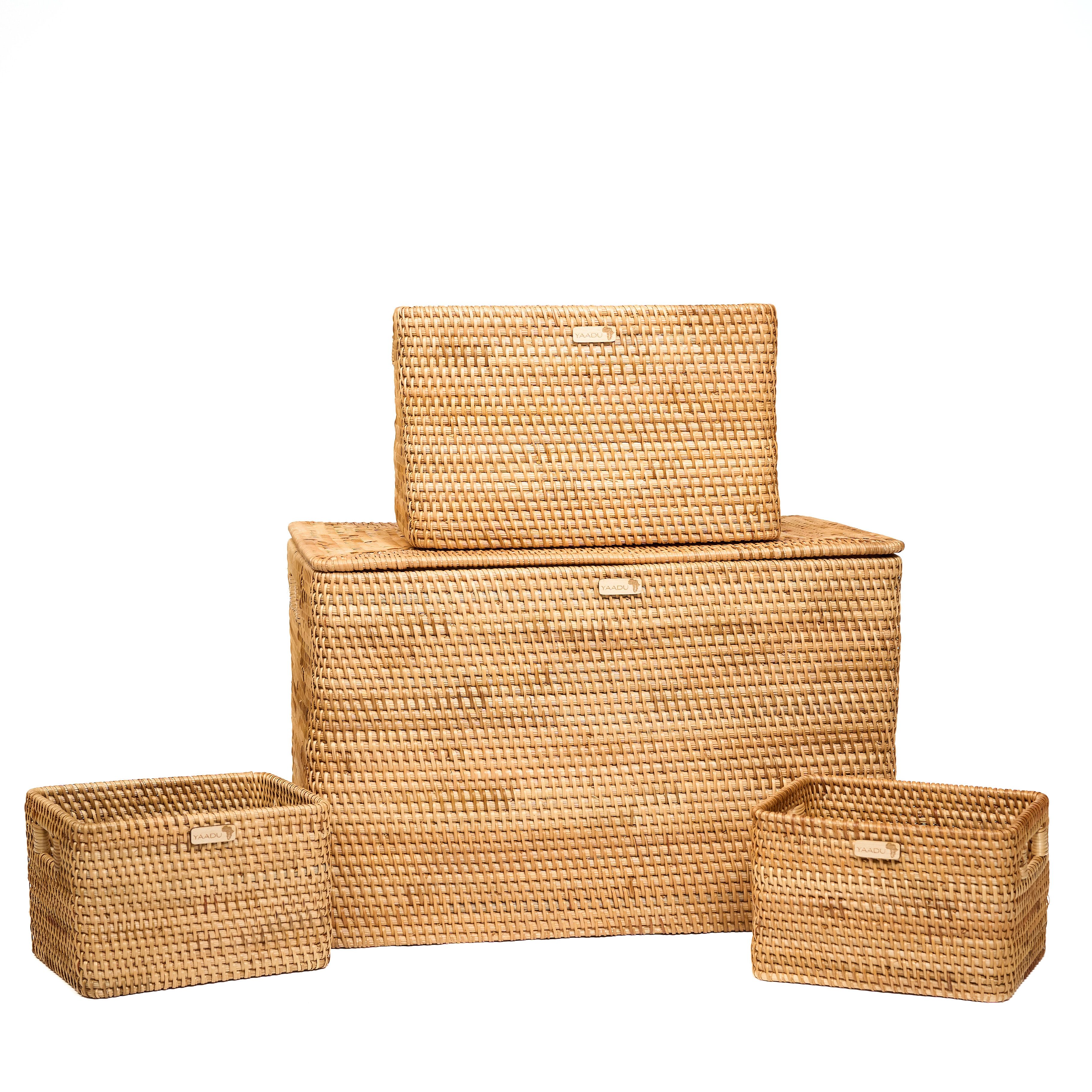 YAADU Wäschetruhe handgeflochtene Aufbewahrungstruhen, Rattan, 3er Set oder einzeln (3 St), Jeder Korb wird von Hand gefertigt und ist dadurch ein Unikat