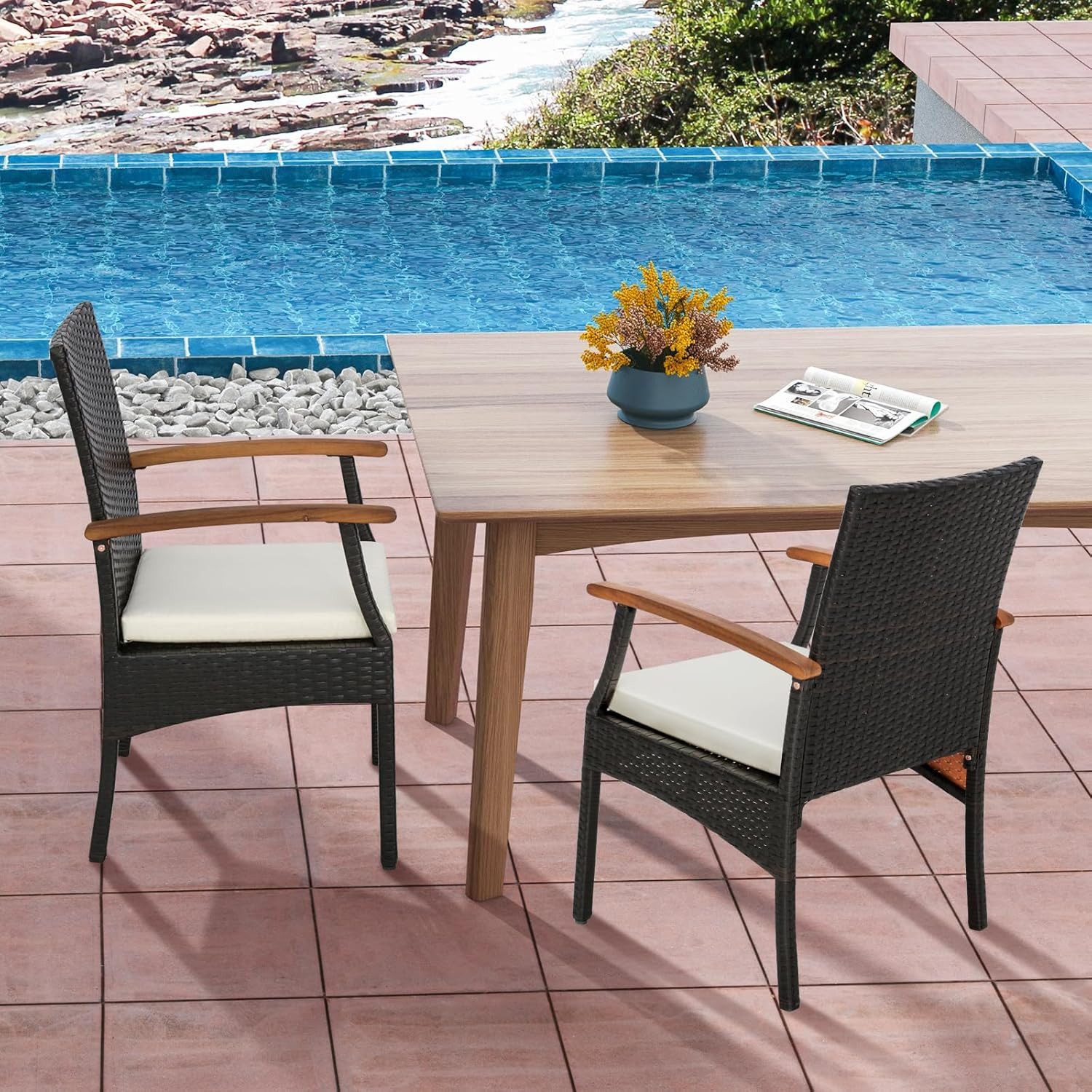 KOMFOTTEU Gartenstuhl, 2 Stück PE-Rattan-Stühle, mit günstig online kaufen