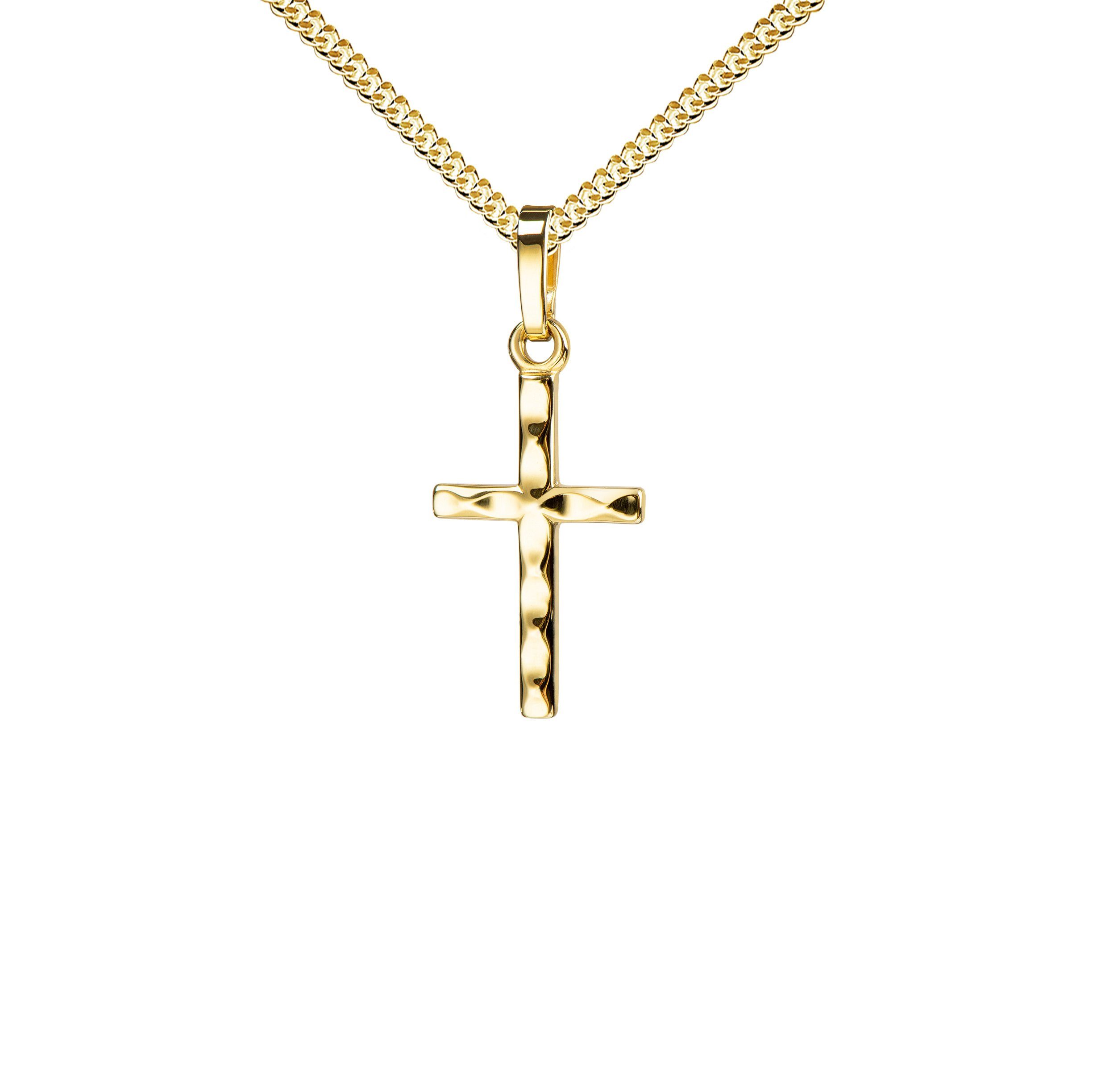 JEVELION Kreuzkette Kreuzanhänger 585 Gold - Made in Germany (Goldkreuz,  für Damen und Herren), Mit Kette vergoldet- Länge wählbar 36 - 70 cm oder  ohne Kette.