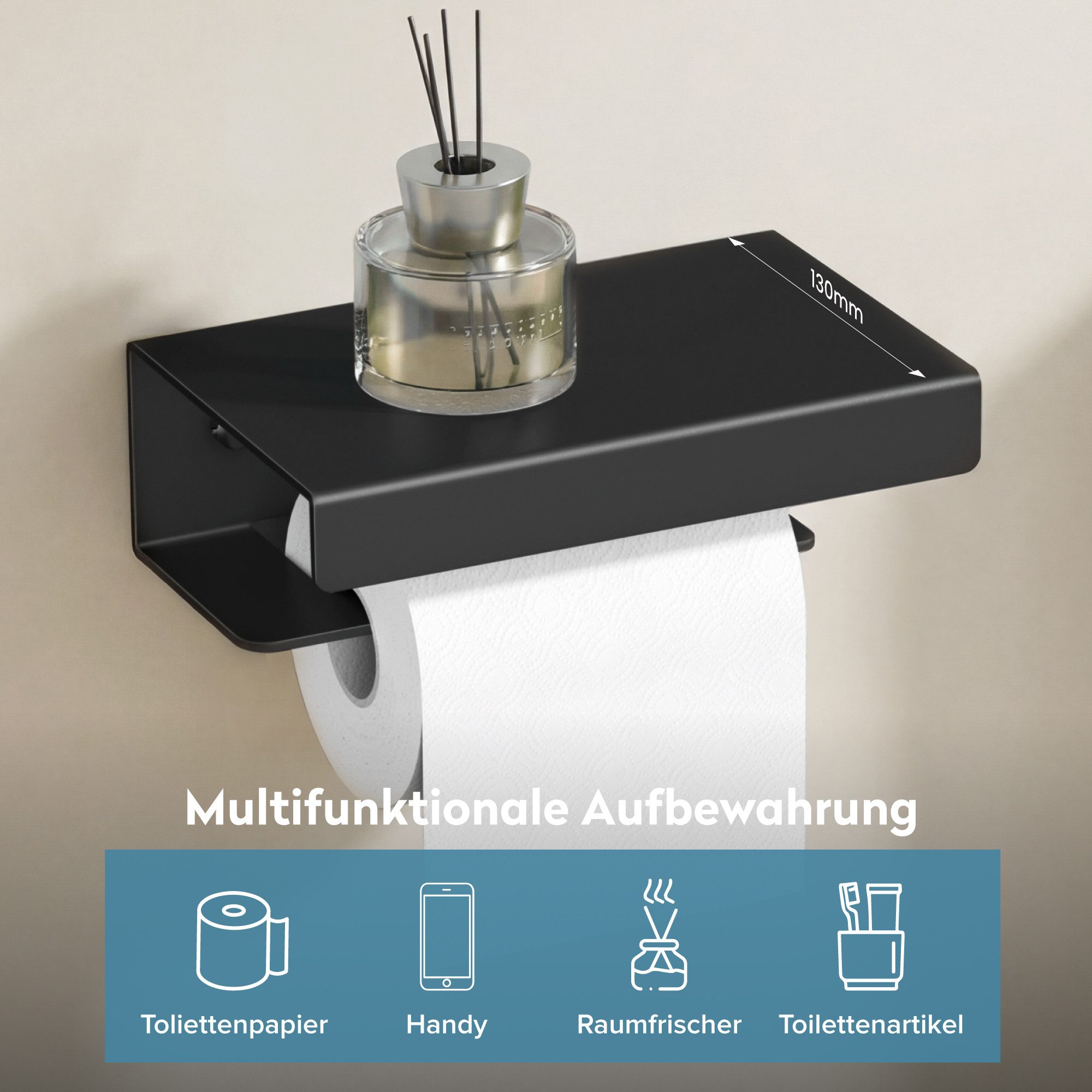 doporro Toilettenpapierhalter Klopapierhalter aus Aluminium mit Ablage L-förmigen Haken Lino-05, pulverbeschichtet, aus Aluminiumlegierung – Bild 4 von 5