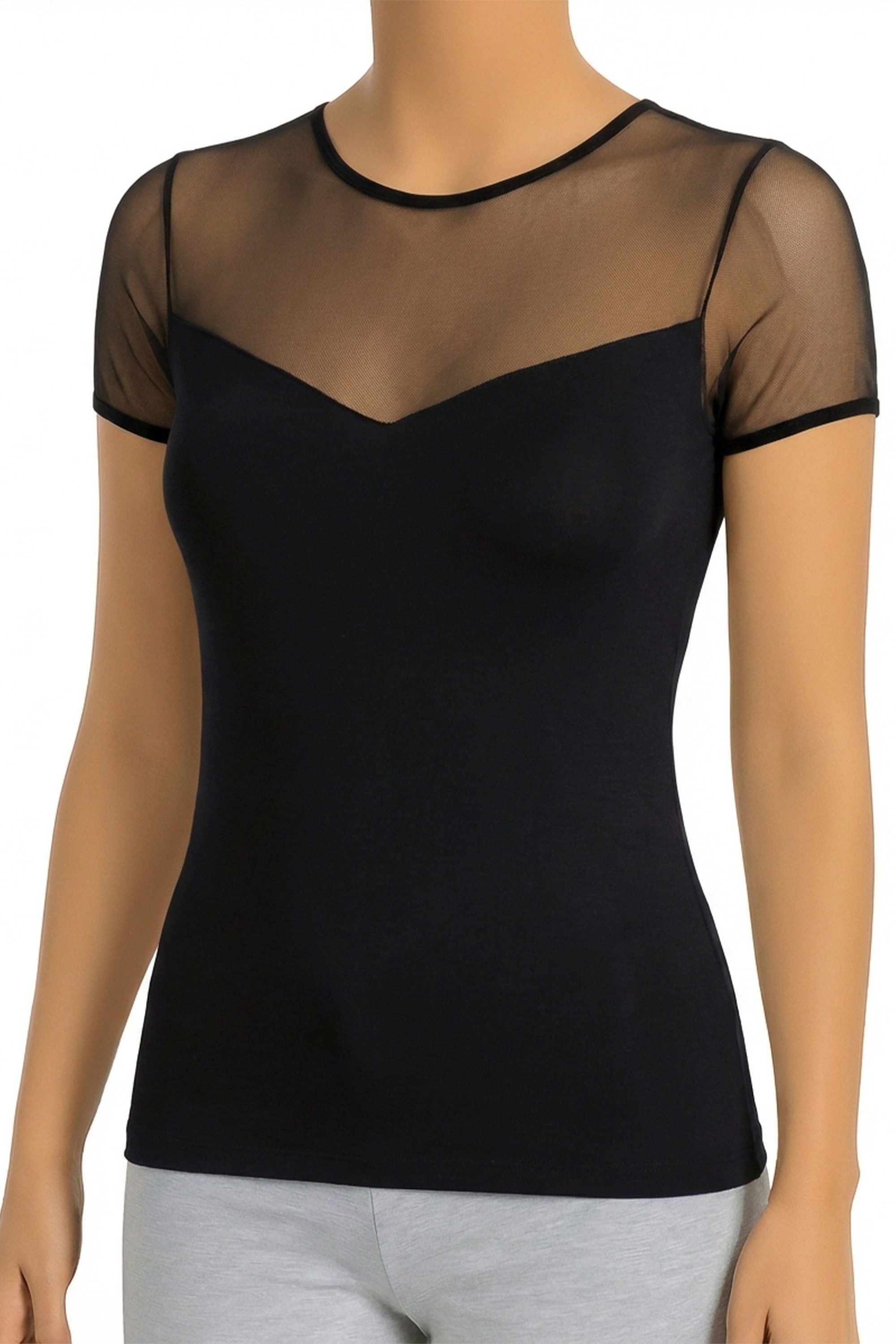 öts T-Shirt Damen Viskose T-Shirt mit transparenten Details