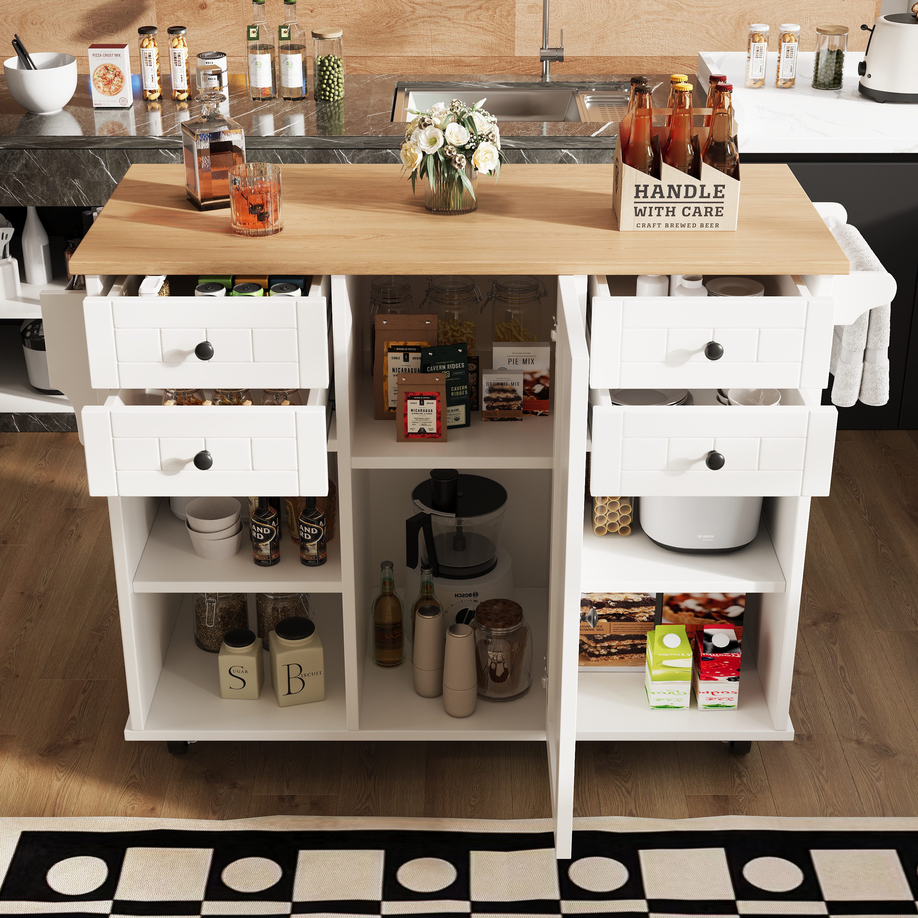 MODFU Küchenwagen Multifunktionale Kücheninsel,Küchewagen herausnehmbaren T günstig online kaufen