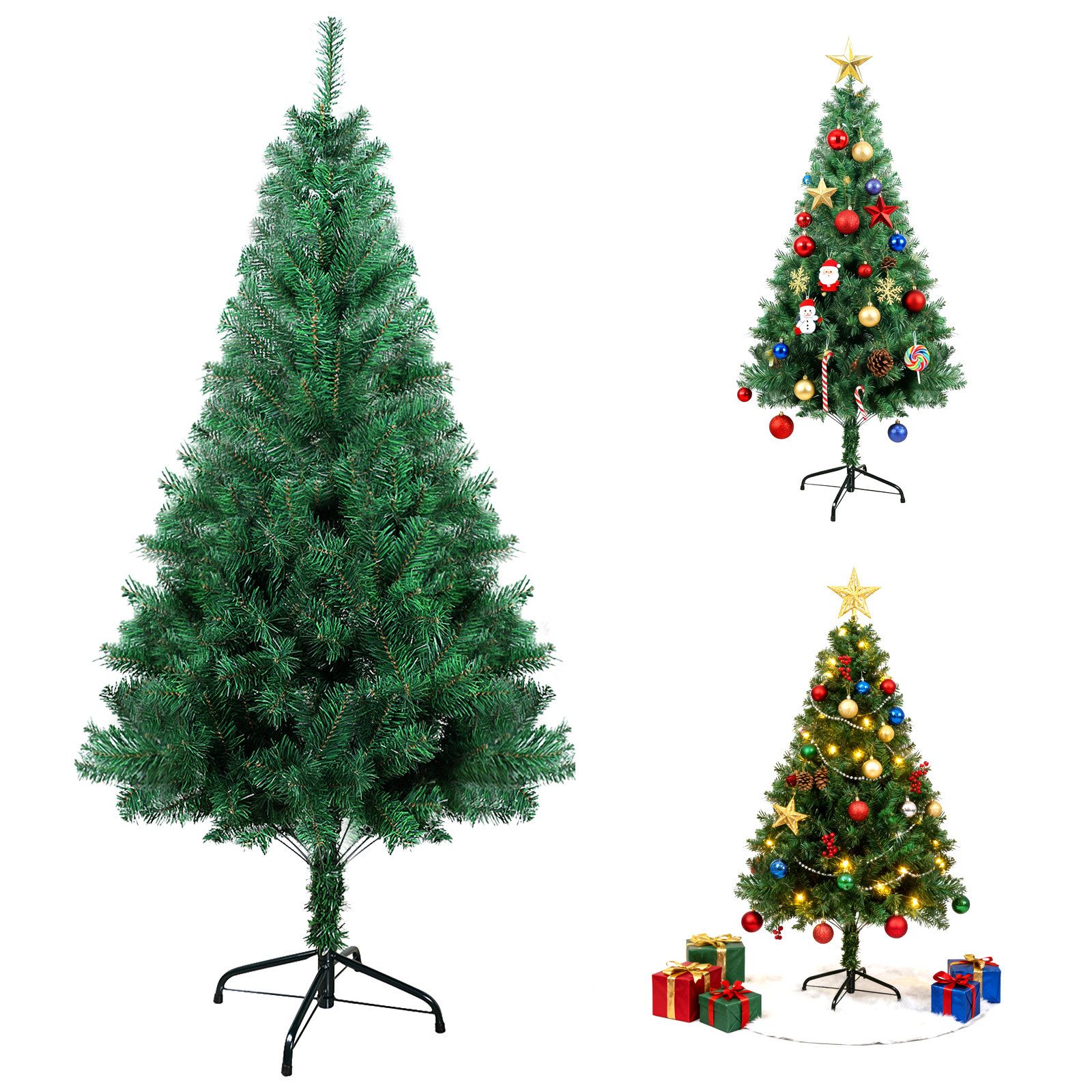Gotoll Künstlicher Weihnachtsbaum XM003-6 120/150/180cm Tannenbaum Christbaum, Grün / Weiss Tannenbaum Weihnachtsbäume mit Ständer Christbaum