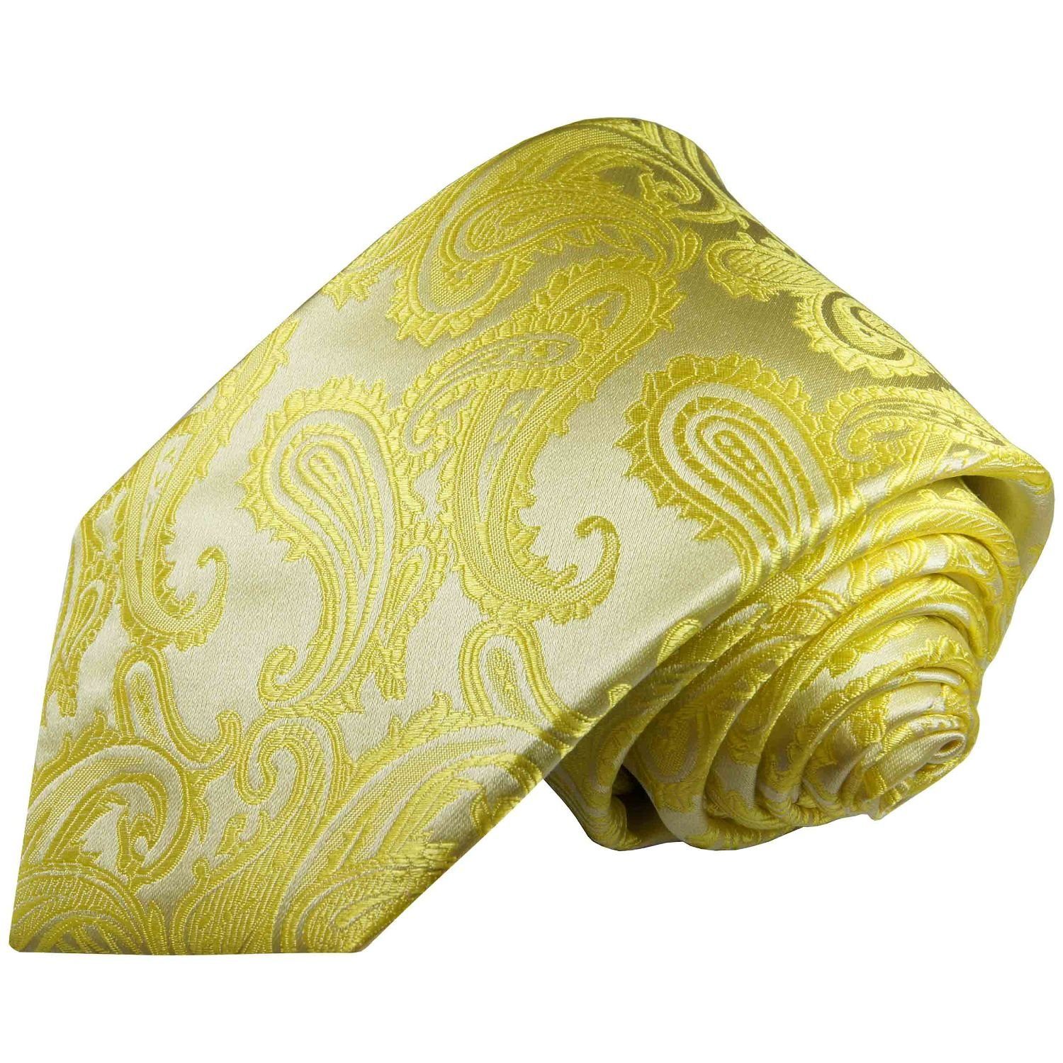 Malone 2107 (Set, Herren gelb Elegante Seidenkrawatte mit Einstecktuch) Krawatte Paul brokat Tuch 100% 2-St., Krawatte mit Seide paisley