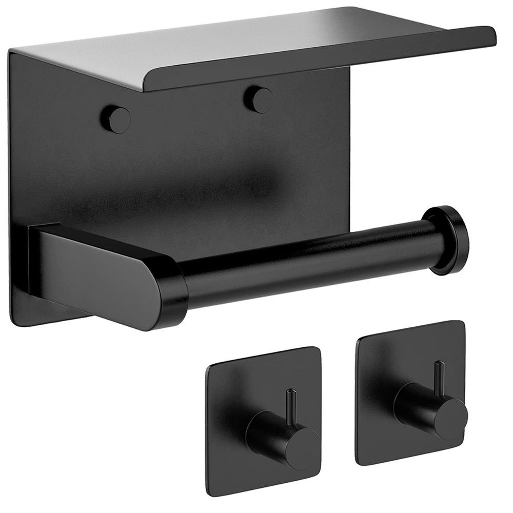 GelldG Toilettenpapierhalter Selbstklebender Toilettenpapierhalter ohne Bohren mit Ablage,schwarz.