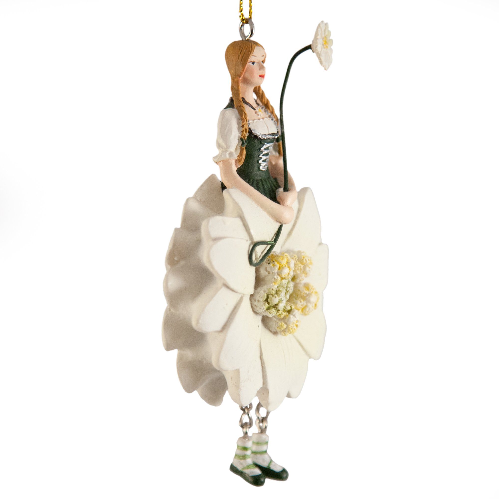 ROSEMARIE SCHULZ Heidelberg Dekofigur Dekohänger Blumenmädchen aus Kunstblume Deko-Objekt, Edelweiss Handbemalte Polyresin Figur