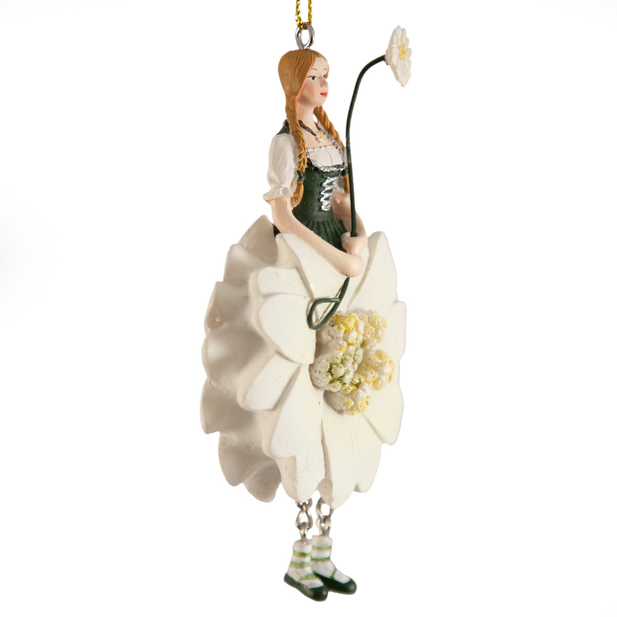 ROSEMARIE SCHULZ Heidelberg Dekofigur Blumenmädchen Edelweiss Dekohänger Kunstblume Deko-Objekt, Handbemalte Figur aus Polyresin