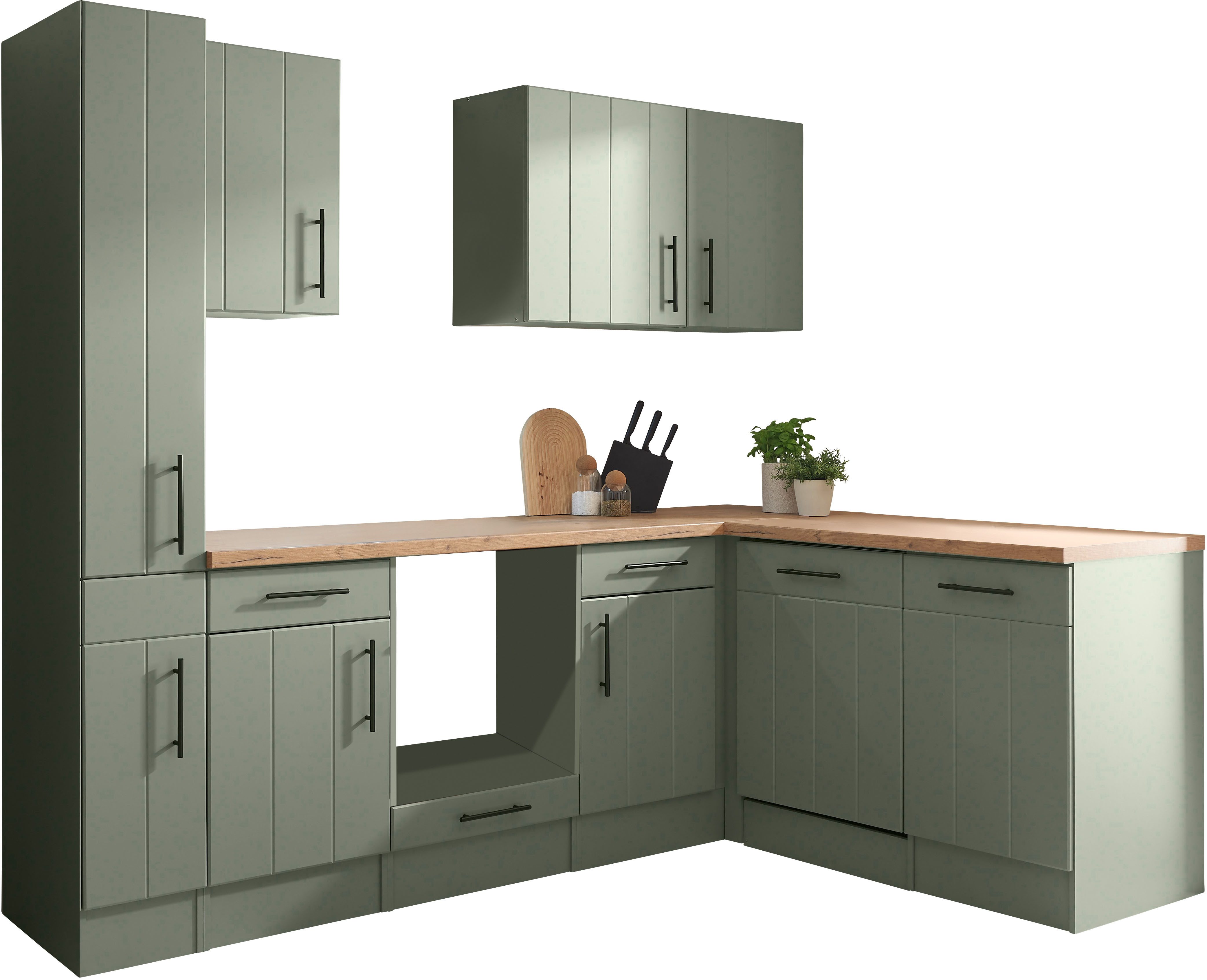 RESPEKTA Winkelküche Anton, Breite 250 cm, 90 cm Arbeitshöhe, wahlweise mit und ohne E-Geräte