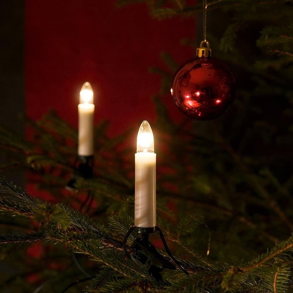 KONSTSMIDE Christbaumkerzen Weihnachtsdeko, Christbaumschmuck, 25-flammig,  Baumkette, Topbirnen, One String, 25 klare Birnen