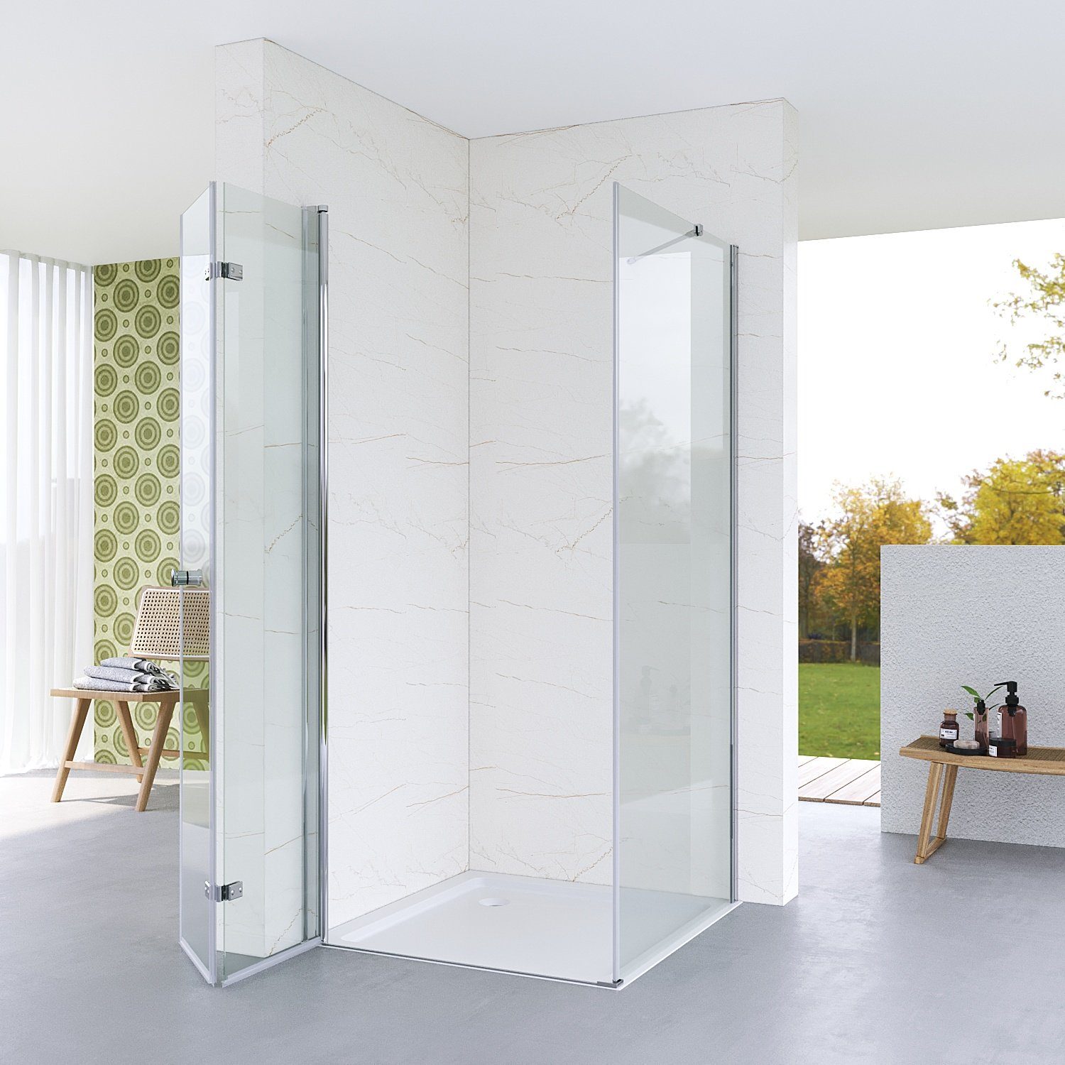 AQUABATOS Eckdusche Duschkabine Eckeinstieg rahmenlos mit Falttür Drehfalttür Dusche, BxT: 70x70 cm, Einscheiben-Sicherheitsglas (ESG) 5 mm, Hebe-Senk-Funktion, – Bild 4 von 5