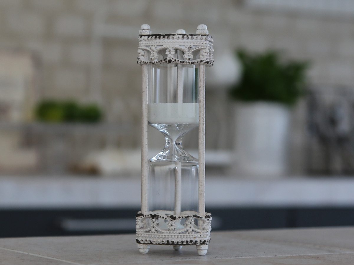 Chic Antique Sanduhr Sanduhr Antikweiß Shabby Chic Metall Glas 5 Minuten 14,5 cm Dekoration und Timer in einem für Alltag und Küche