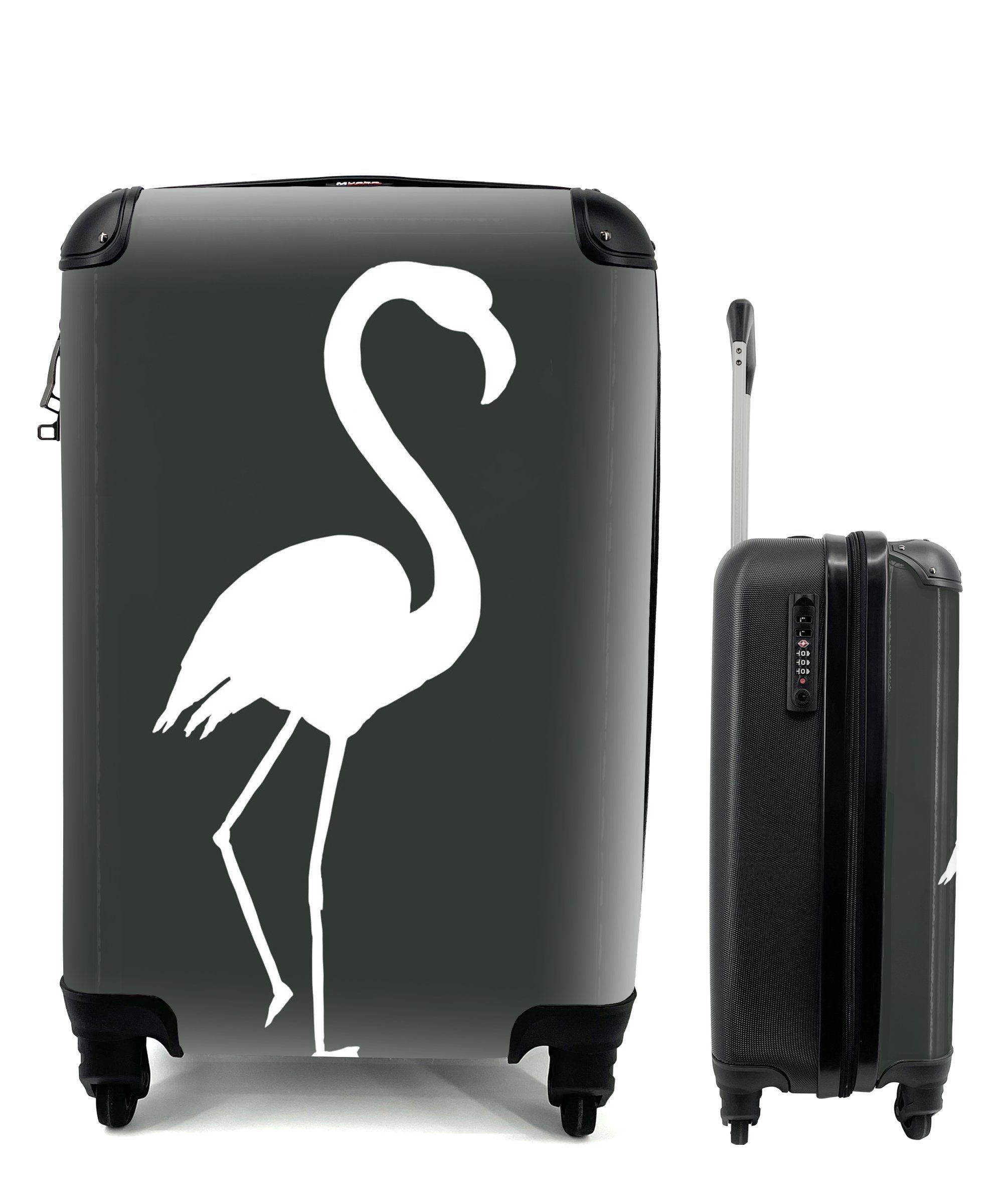 MuchoWow Handgepäckkoffer Scherenschnitt - Flamingo - Weiß, 4 Rollen, Reisetasche mit rollen, Handgepäck für Ferien, Trolley, Reisekoffer