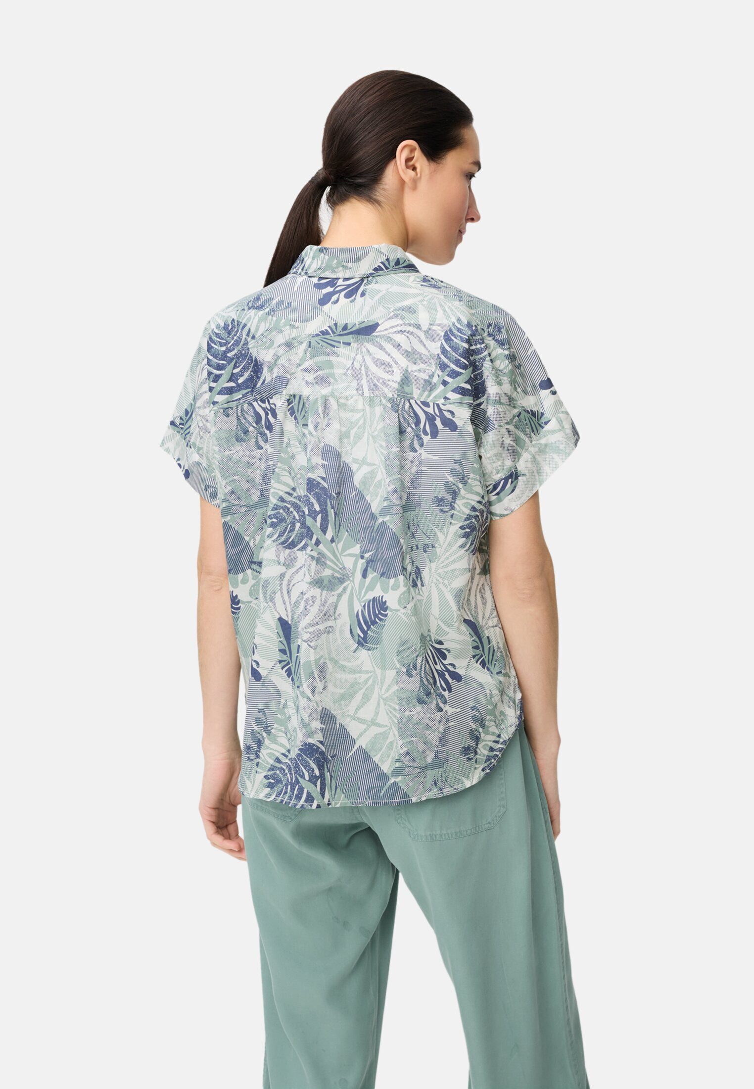 camel active Hemdbluse Kurzarmbluse aus reiner Baumwolle Kurzarm Allover Print