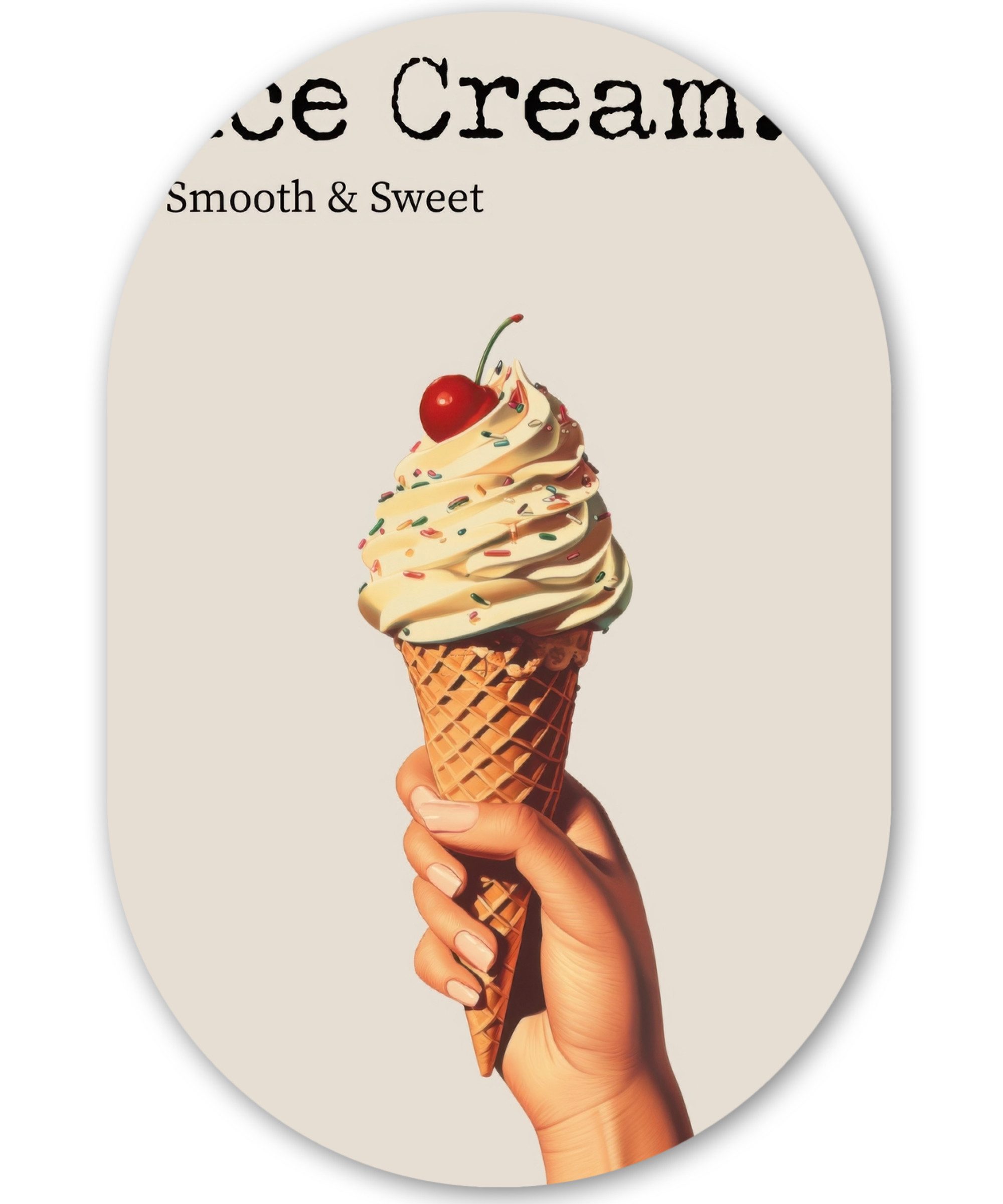 MuchoWow Gemälde Speiseeis - Softeis - Bunt - Kirsche, Fotodruck (1 St), Wandbild Oval, Wohnzimmer oder Schlafzimmer Wanddekoration, 40x60 cm