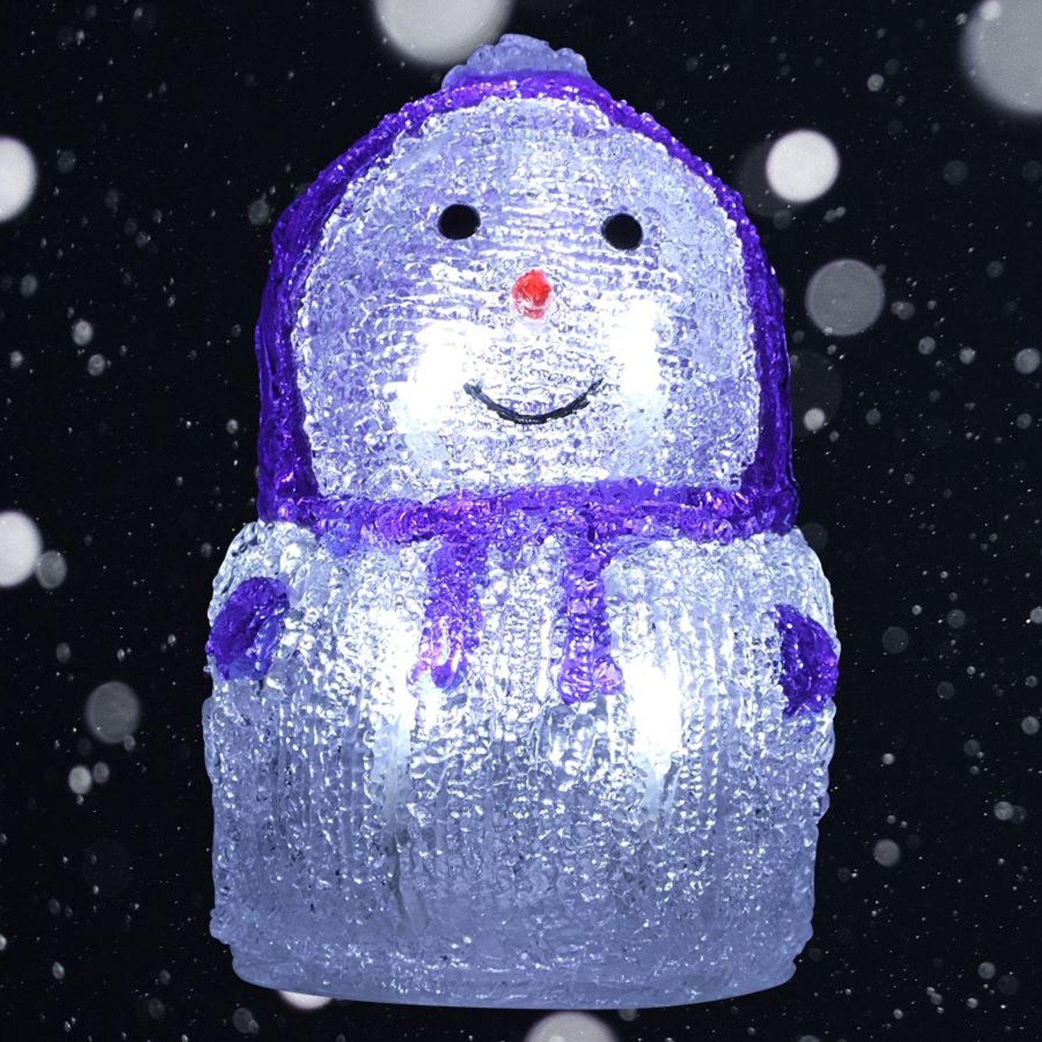 BURI Dekofigur LED-Acryl-Schneemann 16x11cm Winterdeko Weihnachtsdeko Weihnachtsfigur blau