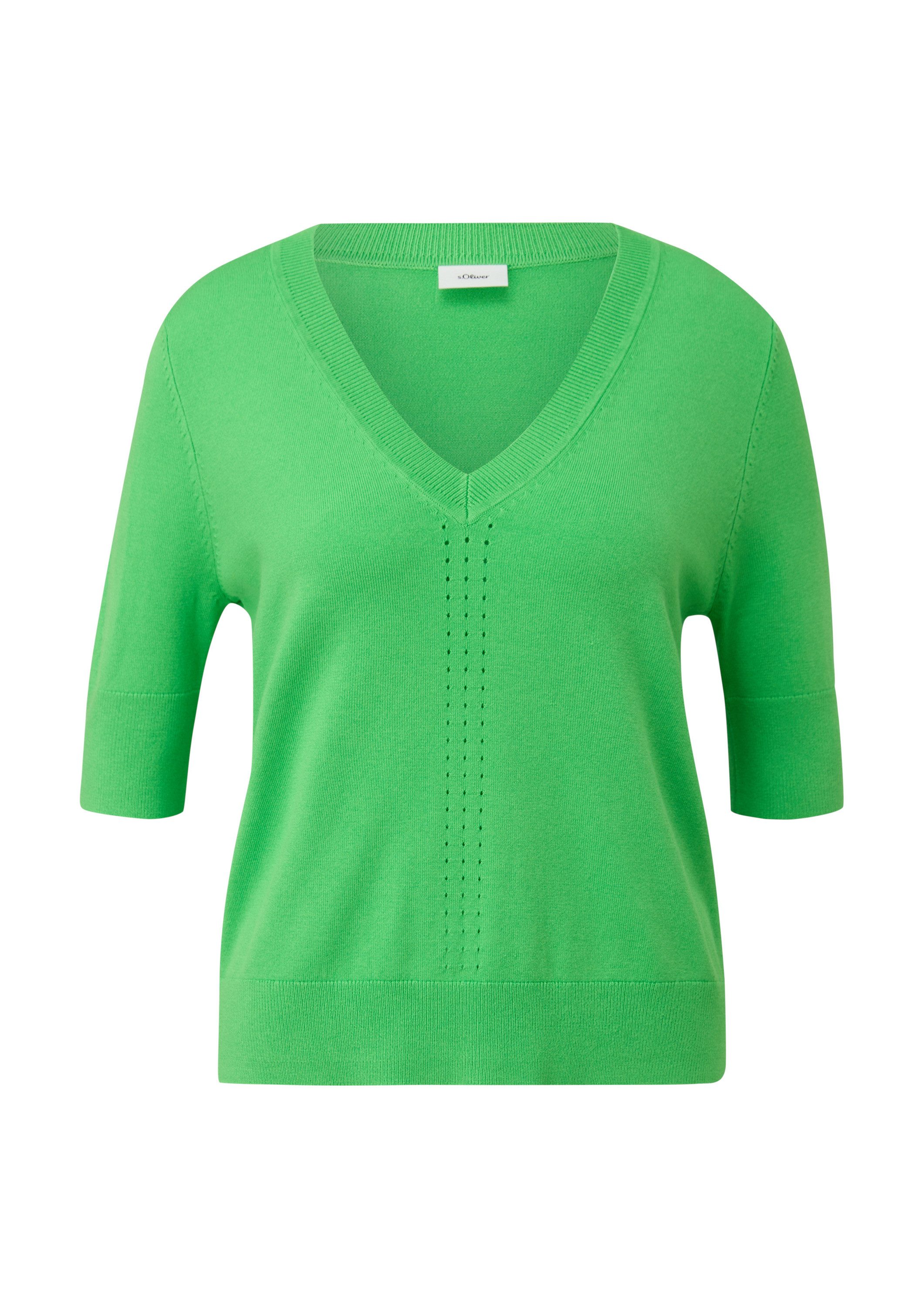 s.Oliver Kurzarmpullover Strickpullover Strickshirt mit Lochmuster