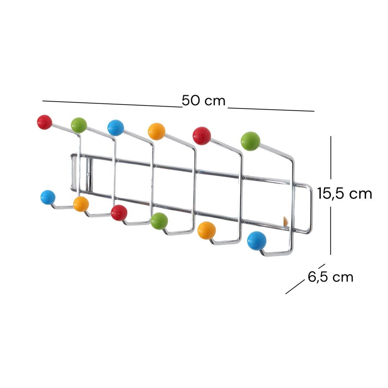 DESIGN DELIGHTS Wandgarderobe Garderobenleiste COLOUR BALL SILBER farbenfrohe Wandgarderobe 12Kugeln