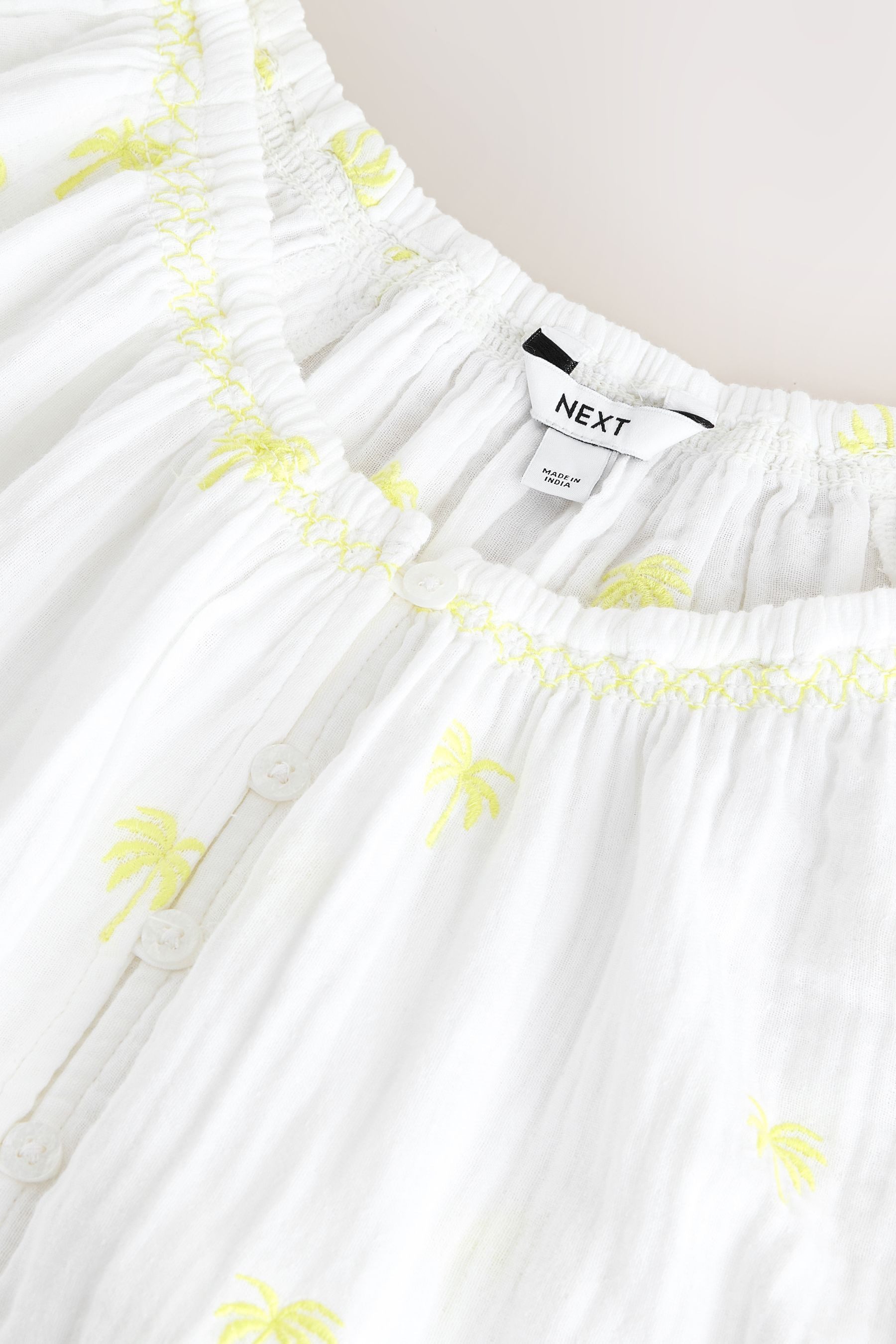 Next Carmenbluse Bardot-Oberteil mit Puffärmeln und Leinenanteil (1-tlg)