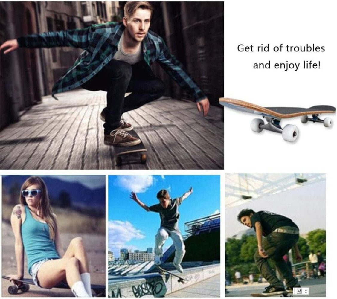 UE Stock Skateboard Jugendliche Skateboard Komplettboard Ahorn 79x20cm mit ABEC-7, für sanftes Fahrgefühl