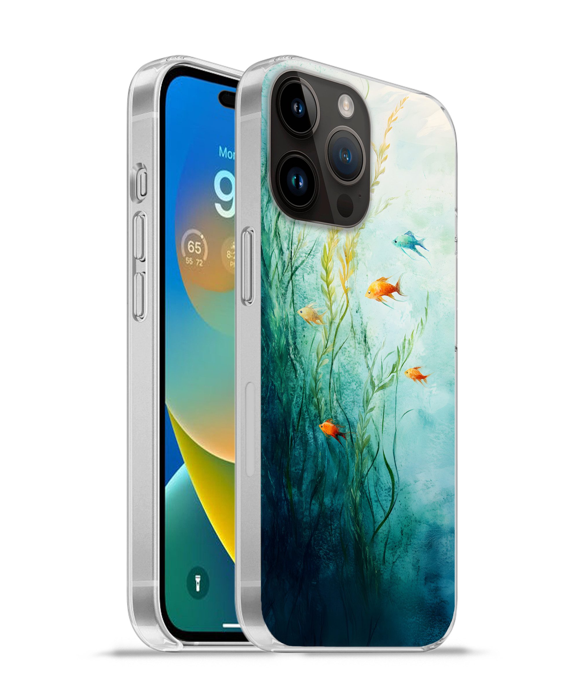 MuchoWow Handyhülle für Apple iPhone 14 Pro Wasserpflanzen - Fische - Farbenfroh - Wasser, Smartphone-Bumper, Print, Handy Schutzhülle Dünn
