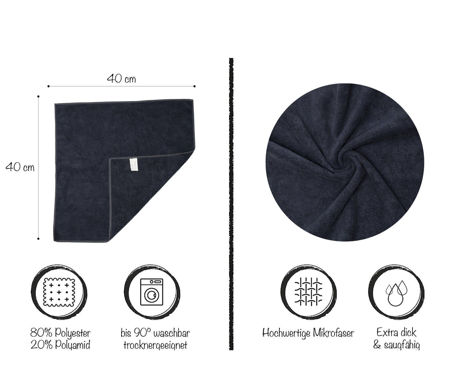 Hometex Premium Textiles Geschirrtuch Mikrofaser Putztuch, Staubtuch Reinigungstuch 40 x 40 cm, (10-tlg), Ideal für Autopflege, Küche und Barista