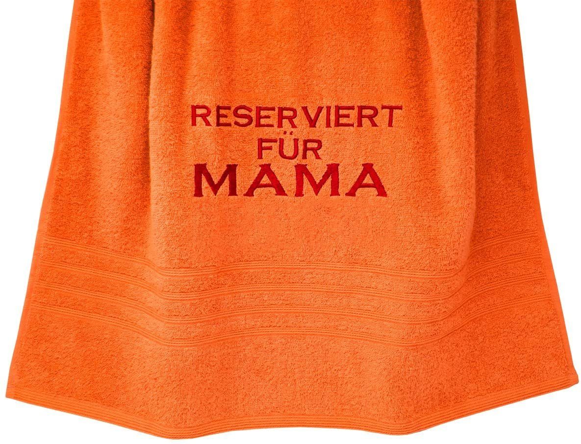 Lashuma Duschtuch Reserviert für Mama, Frottee (1-St), Badetuch mit Premium Stick, Frotteetuch 70x140 cm Clementinen Orange