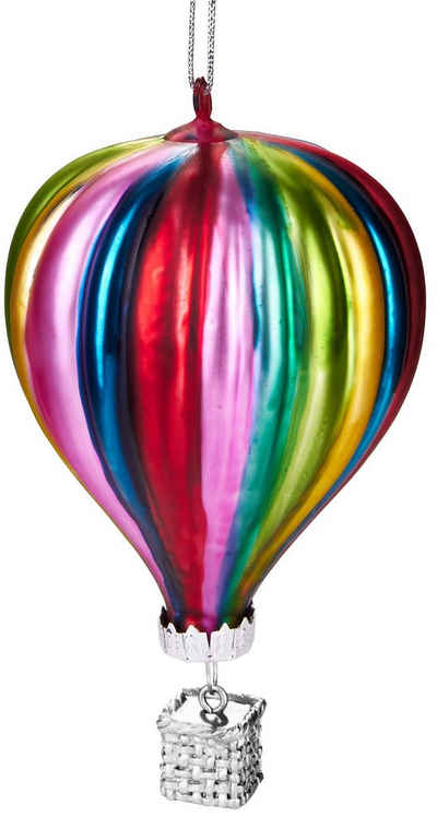 BRUBAKER Christbaumschmuck Mundgeblasene Baumkugel Heißluftballon, Lustige Weihnachtskugel Bunt, schwebende Weihnachtsdekoration aus Glas, handbemalt - ca. 11 cm