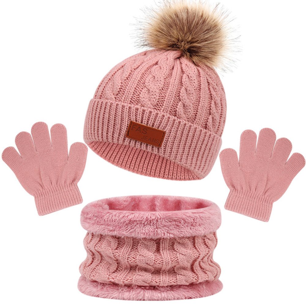 Coonoor Filzhut Kinder Unisex Strickmütze Winter Warme Schal Handschuhe Set für Kinder 3-6 Jahre