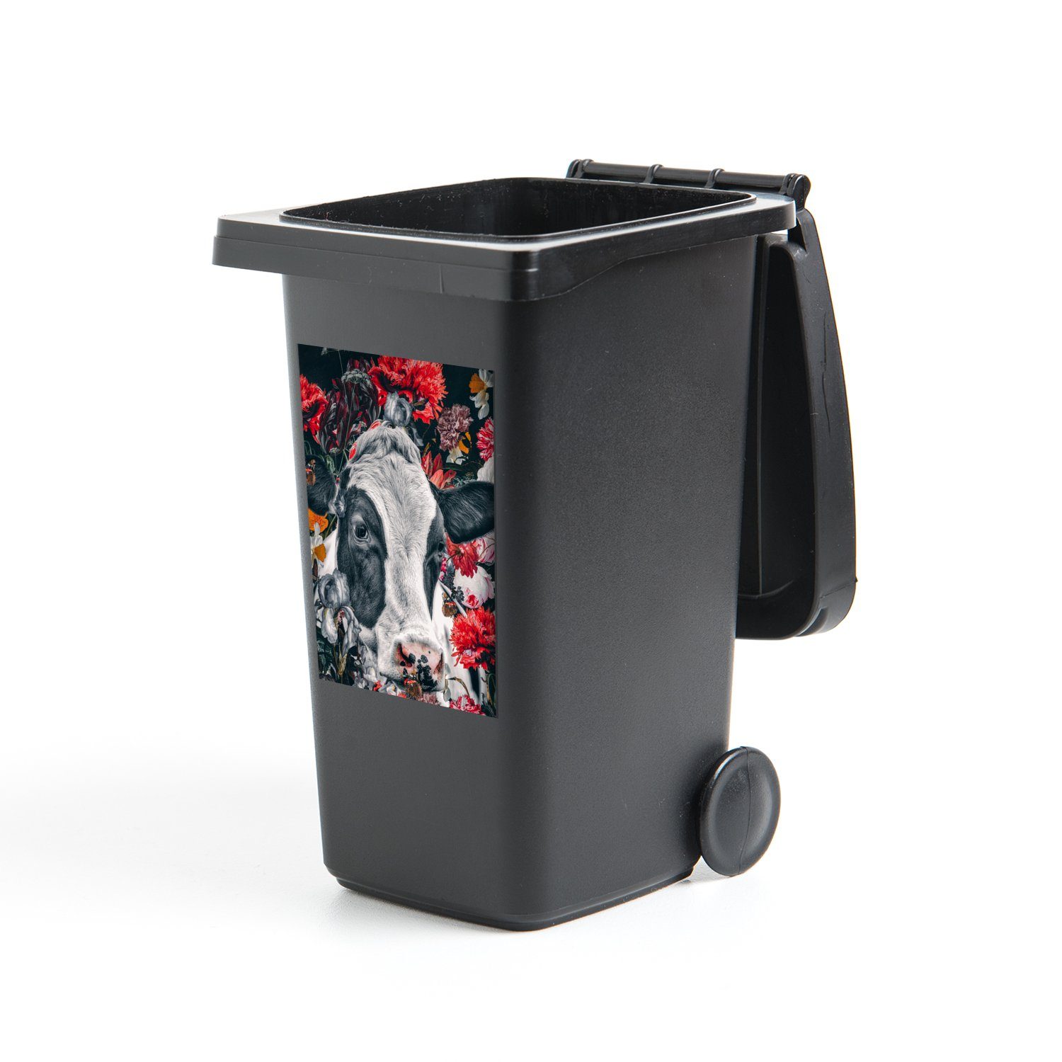 MuchoWow Wandsticker Kuh - Zeichnung - Rot (1 St), Mülleimer-aufkleber, Mülltonne, Sticker, Container, Abfalbehälter