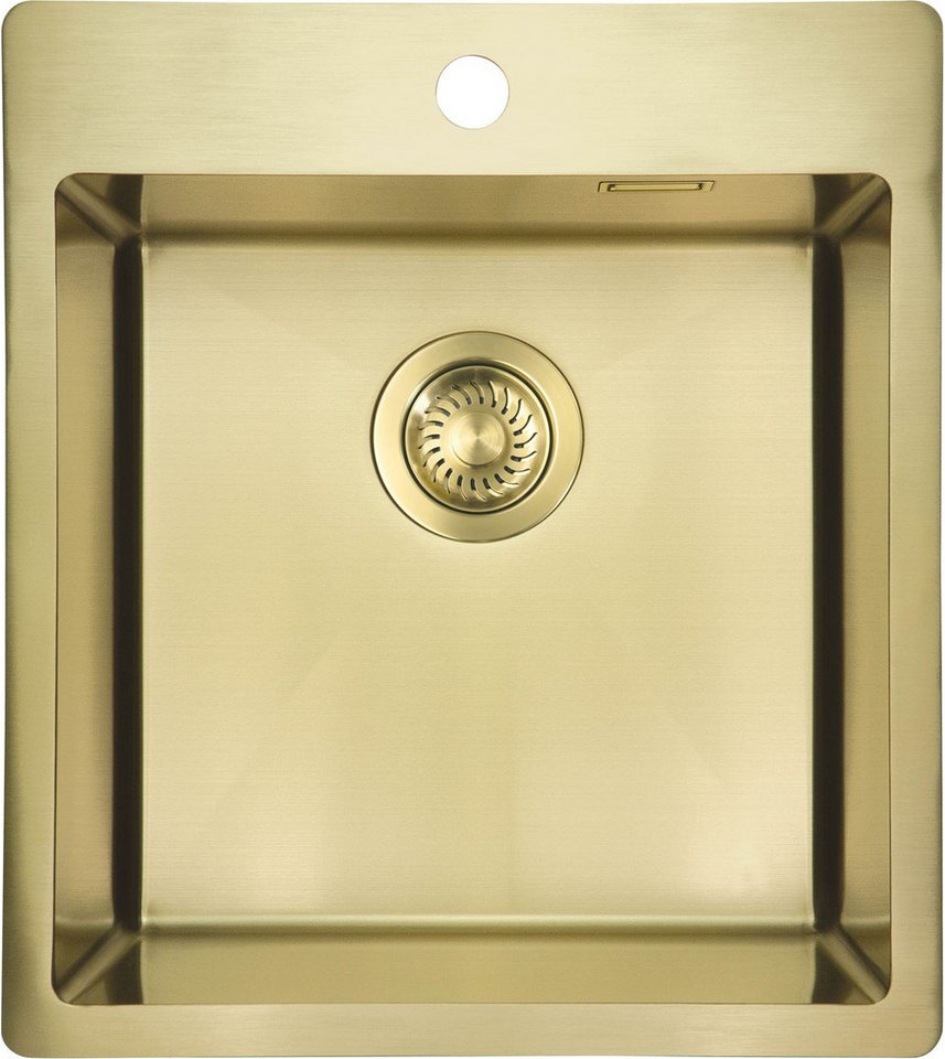 Deante Edelstahlspüle Einbauspülbecken Goldfarben eckig 45 cm Edelstahl mit Siphon, 50.5/45 cm, (Komplett-Set)