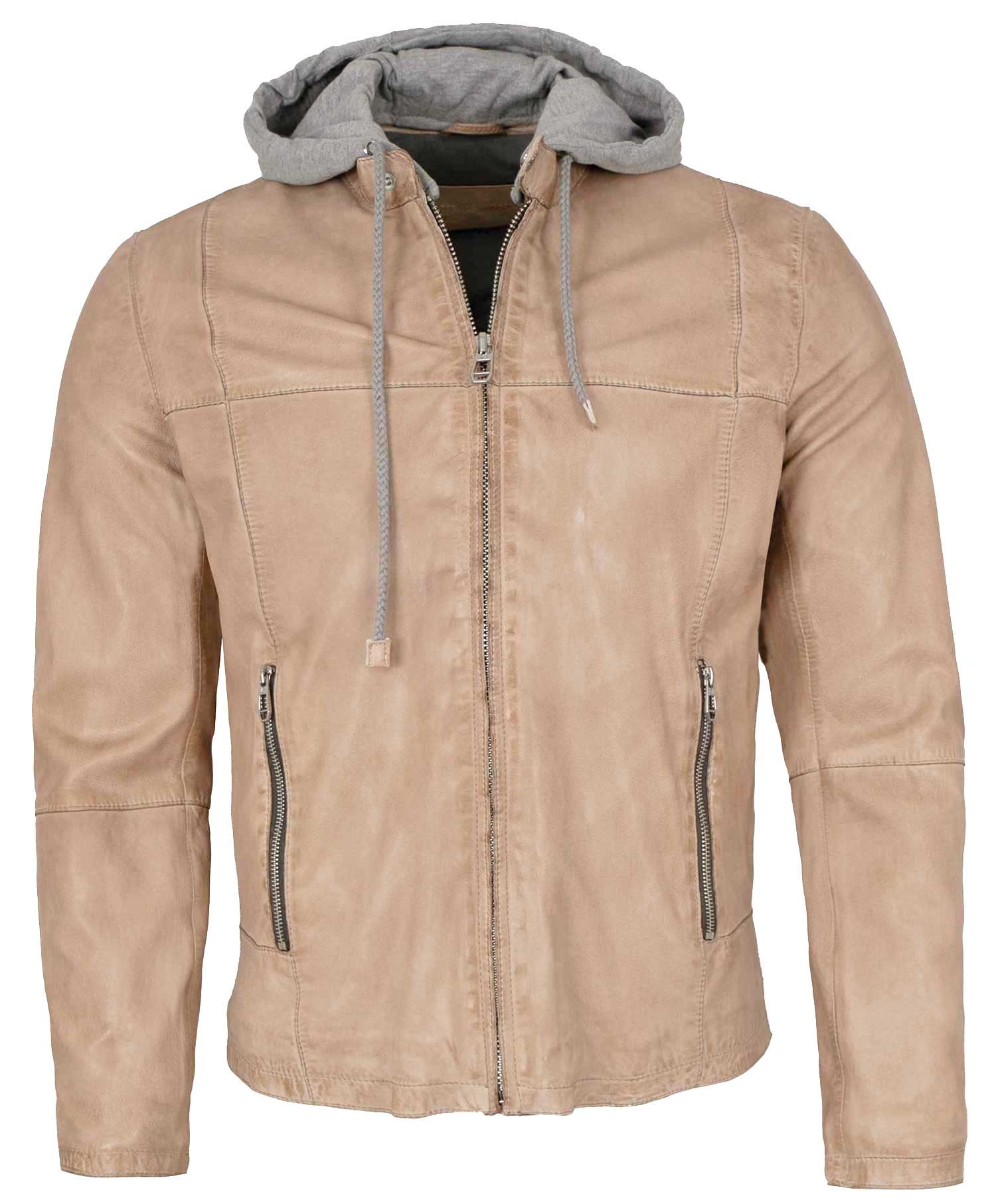 Milestone Lederjacke MSRaymond Milestone - Herren Lederjacke Lammnappa Kapuze beige