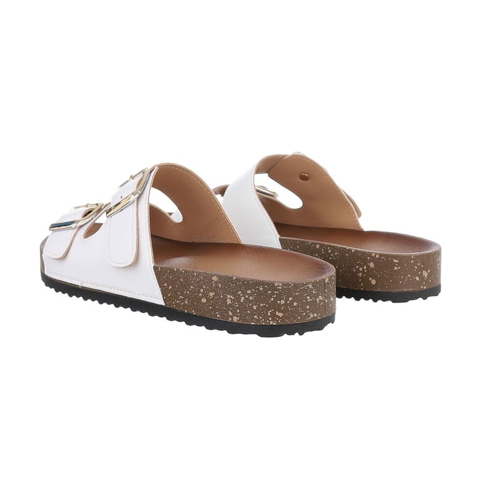 Ital-Design Damen Mules Freizeit Pantolette Flach Pantoletten in Weiß