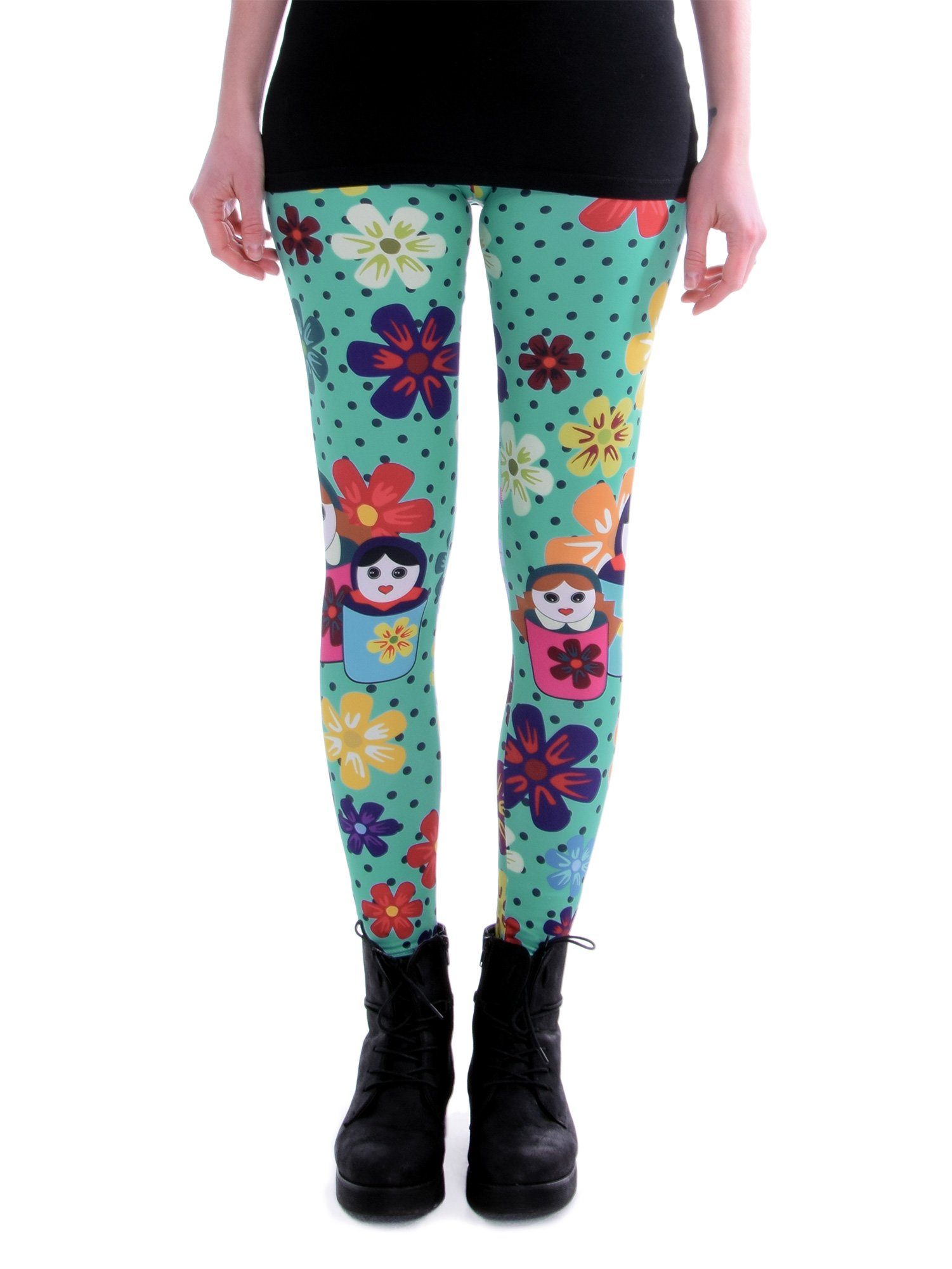 cosey Leggings Festival Leggings mit buntem Allover-Print, 2 Größen (XS–S & M–L) (36/M bis 40/L) Matrjoschka