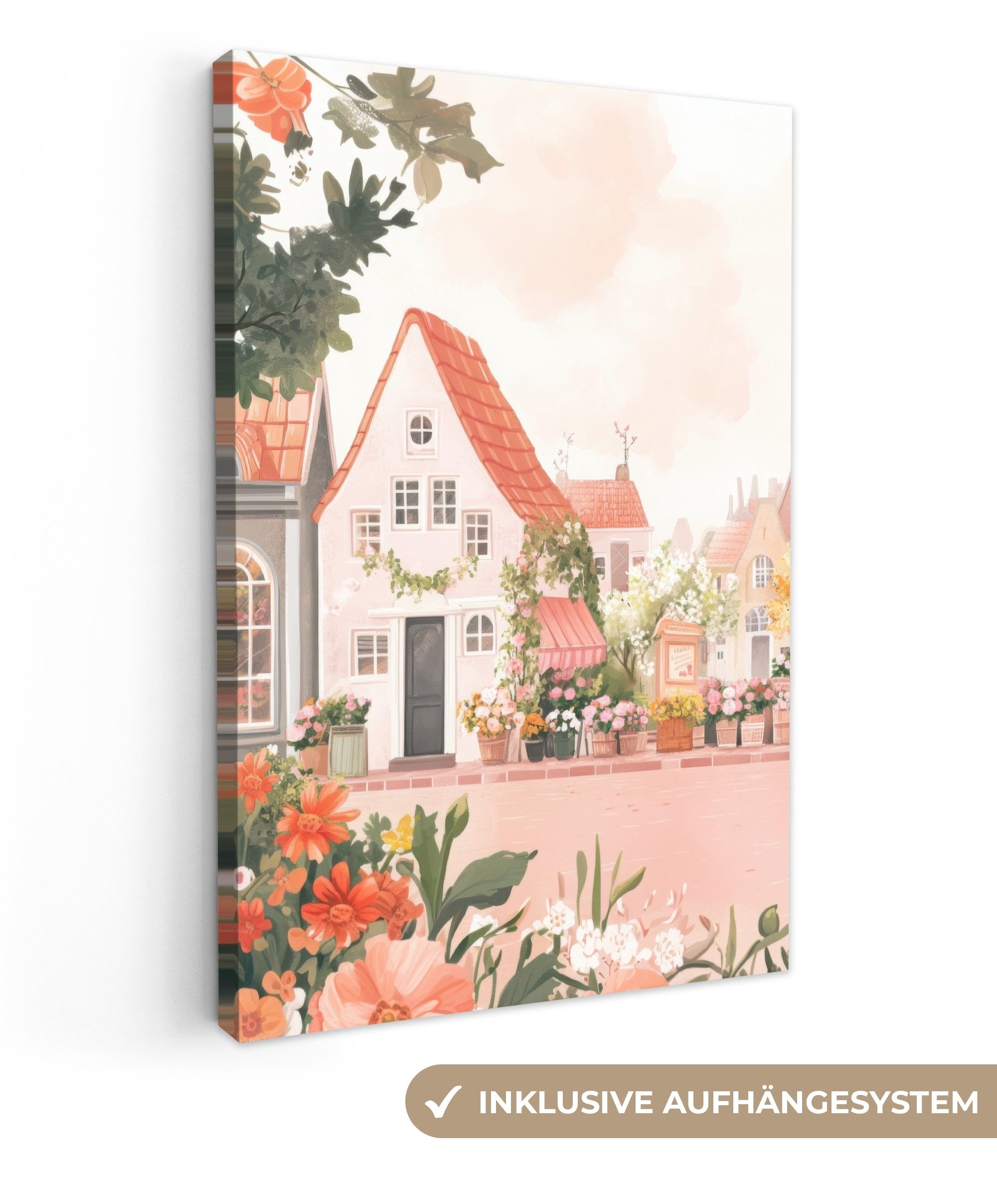 OneMillionCanvasses® Leinwandbild Blumen - Häuser - Dorf, Fotodruck (1 St), günstig online kaufen