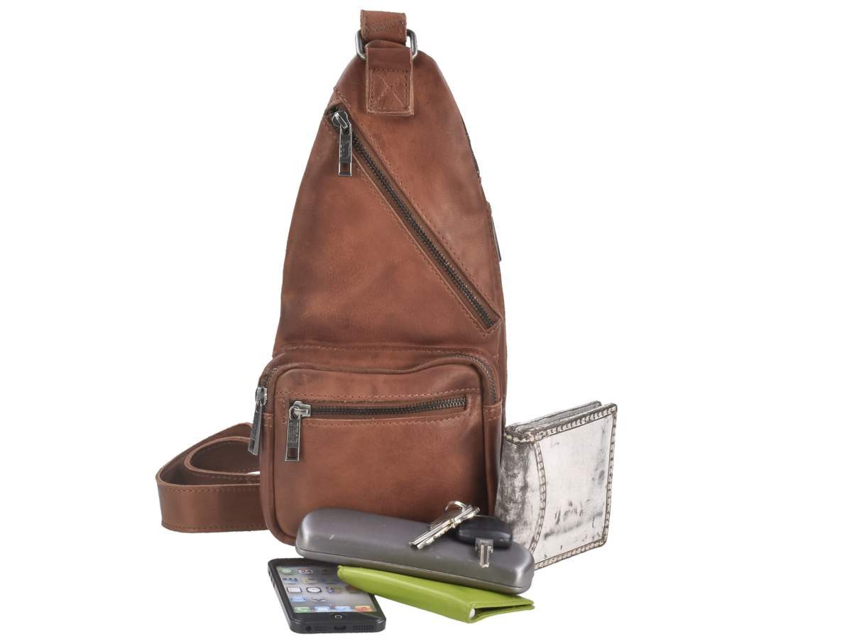 Bear Design Umhängetasche Nolani, Crossbody, Crossbag, sportlich, knautschig weiches Leder cognac braun