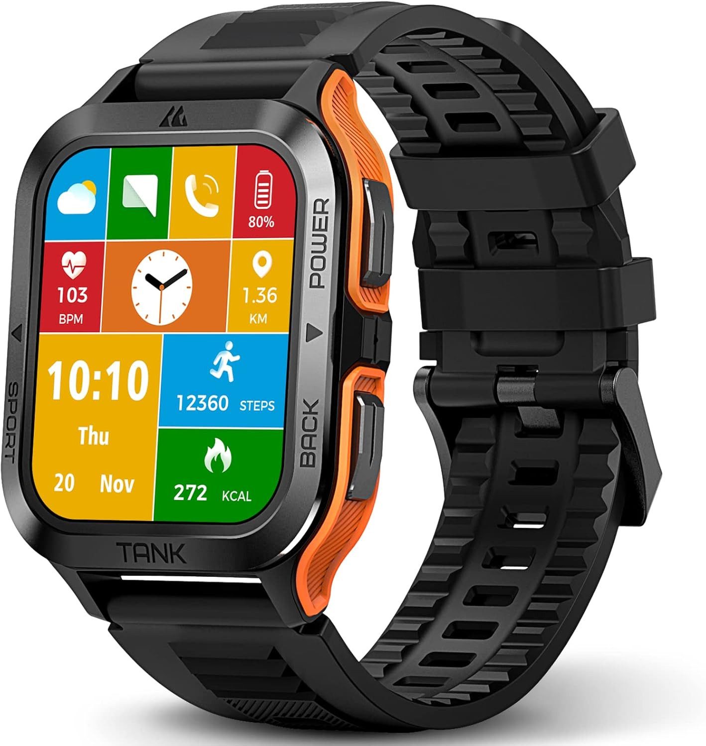 KOSPET TANK M2 Smartwatch (4,6 cm, android ios), Smartwatch Herren wasserdicht militärstandard mit 70 Sportmodi robust