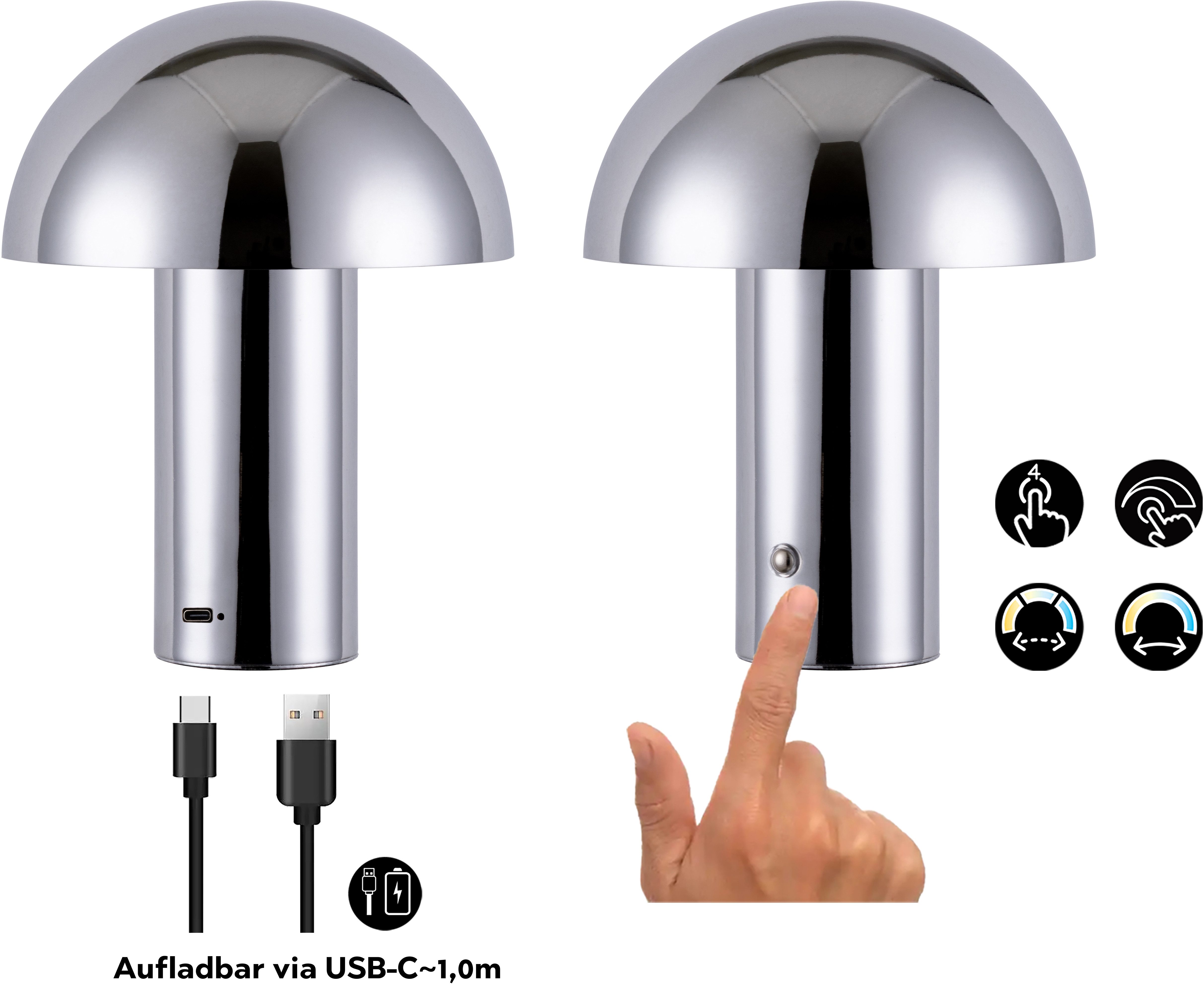 OTTO home LED Tischleuchte Hillu, Dimmer, Dimmfunktion, Ein-/Ausschalter, USB-Anschluss mit Ladefunktion, USB-Ladefunktion, mehrere Helligkeitsstufen, LED fest  – Bild 4 von 5