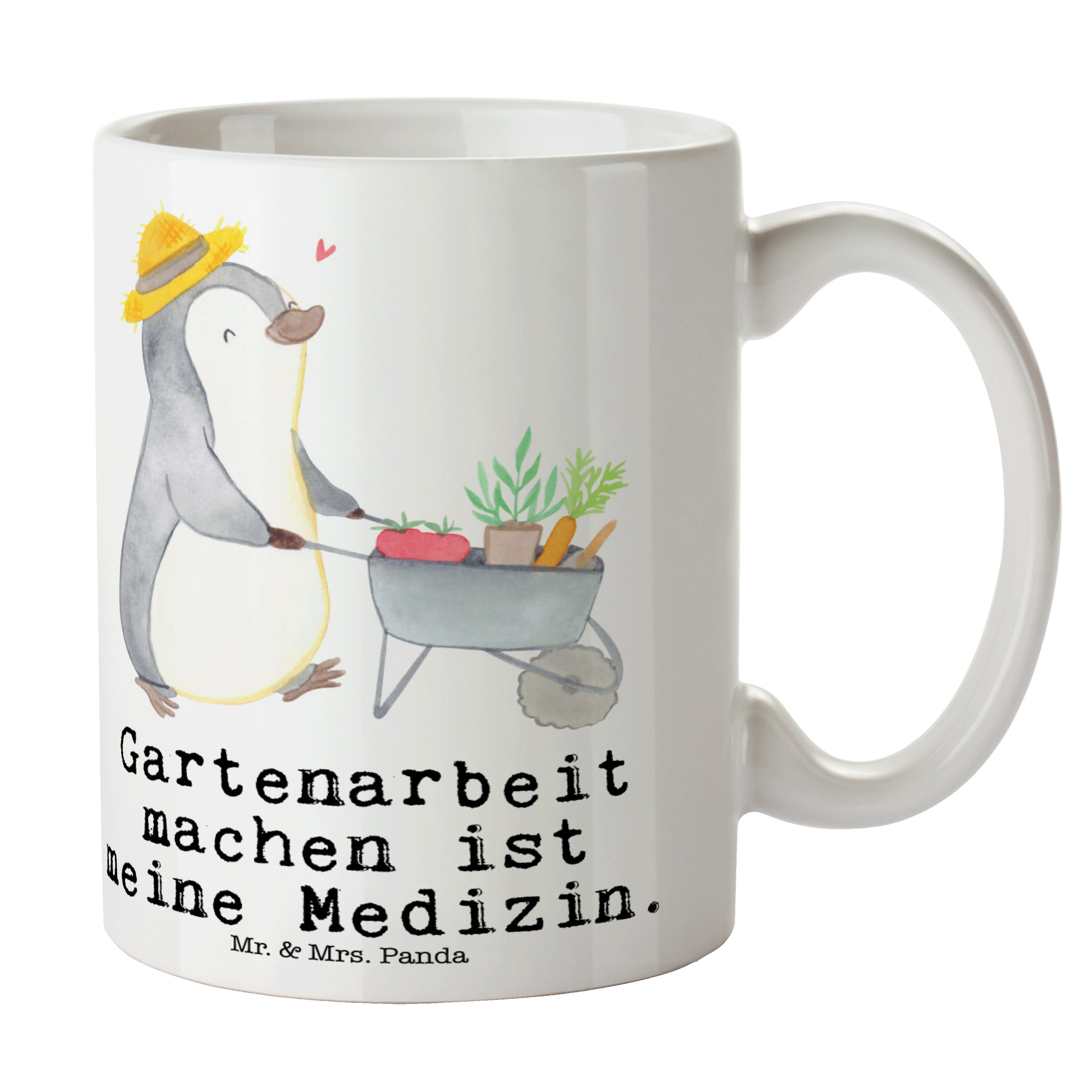 Mr. & Mrs. Panda Tasse Pinguin Gartenarbeit Medizin - Weiß - Geschenk, Urban gardening, Gärt, Keramik