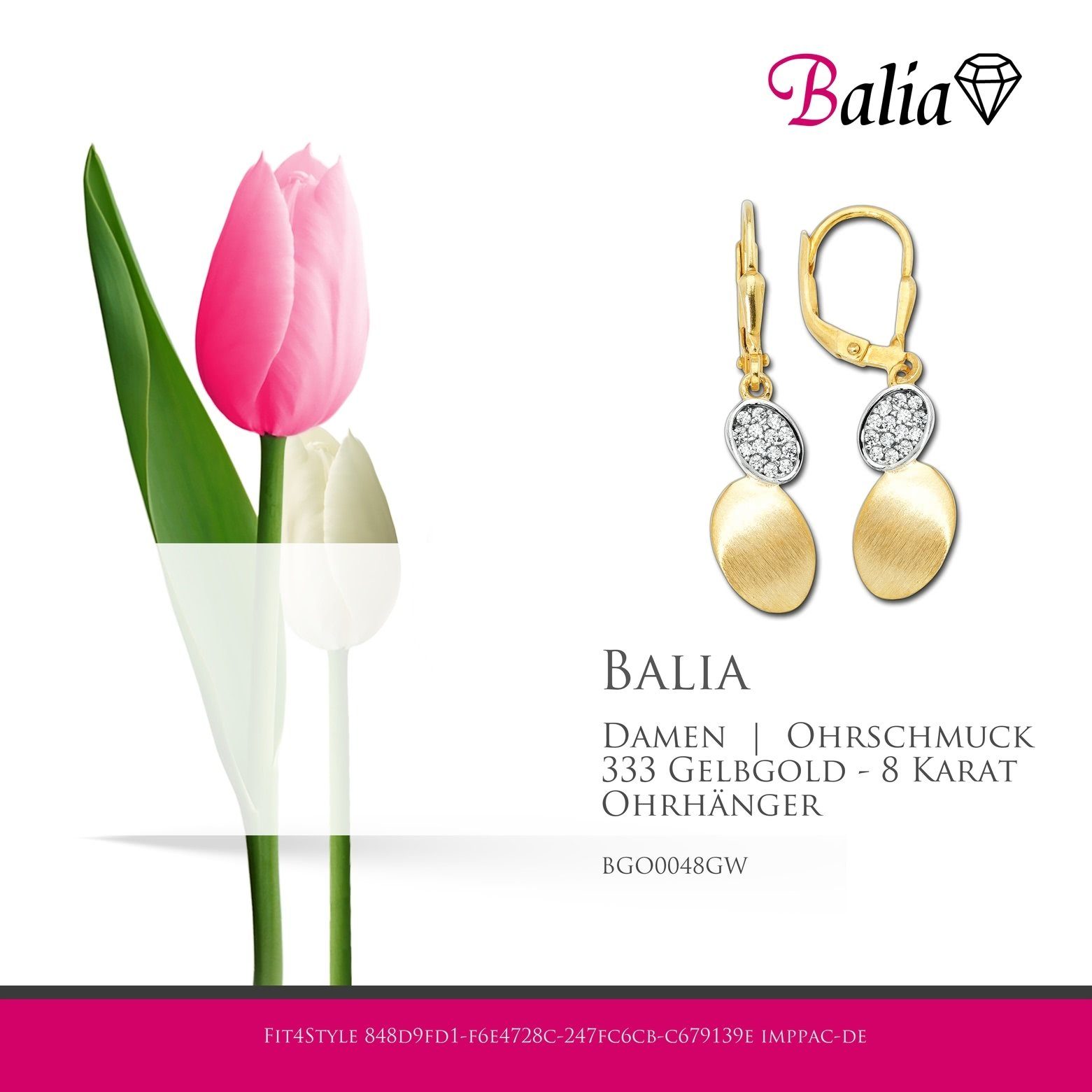 Farbe: Balia (Ohrhänger), weiß, 8K gold Ohrhänger Ohrhänger Gold Ohrhänger - Gelbgold 333 (Oval) Damen 8 Balia Karat, für aus Paar