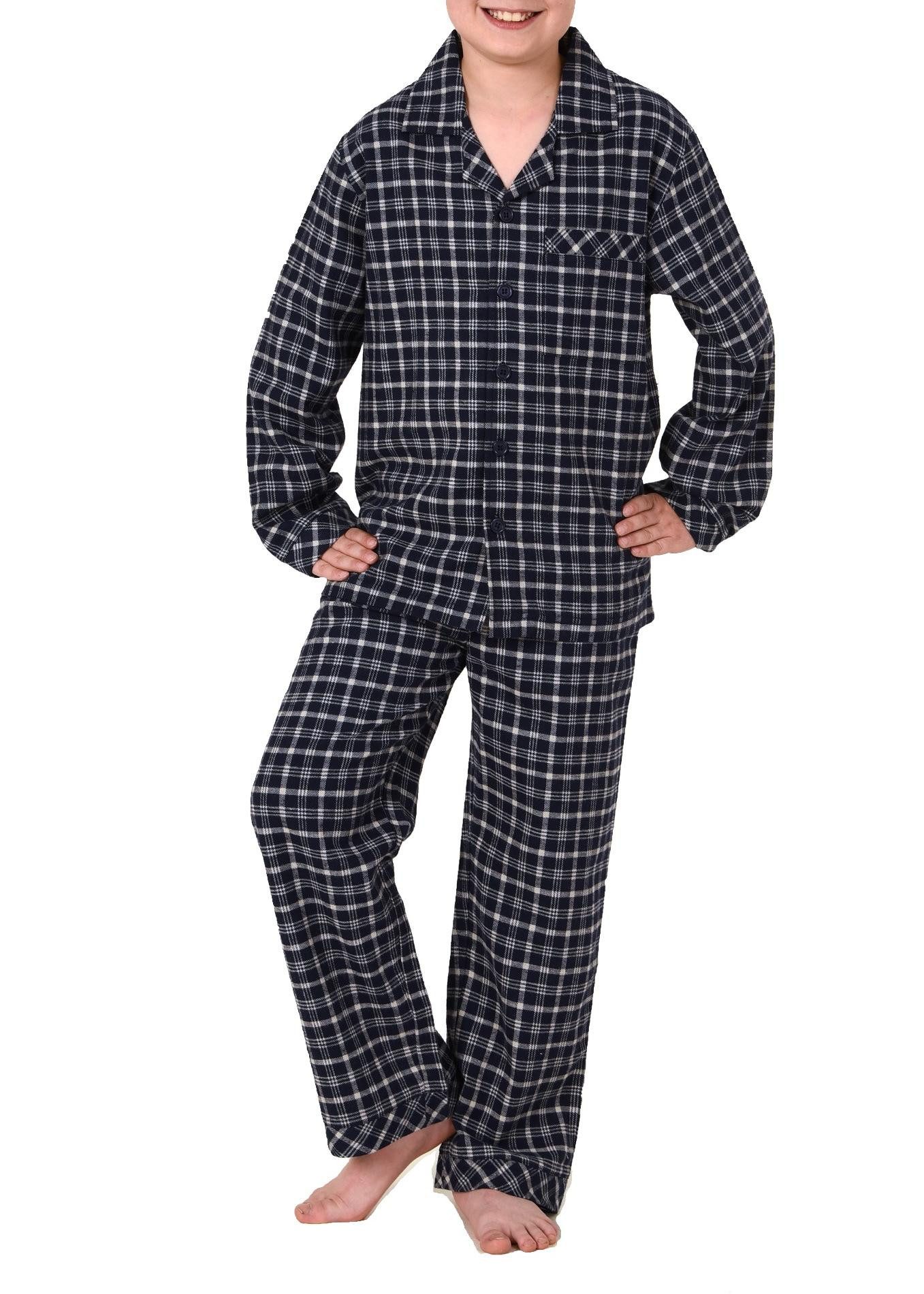 Normann Pyjama Jungen Flanell Pyjama langarm Schlafanzug in Karo Optik zum knöpfen