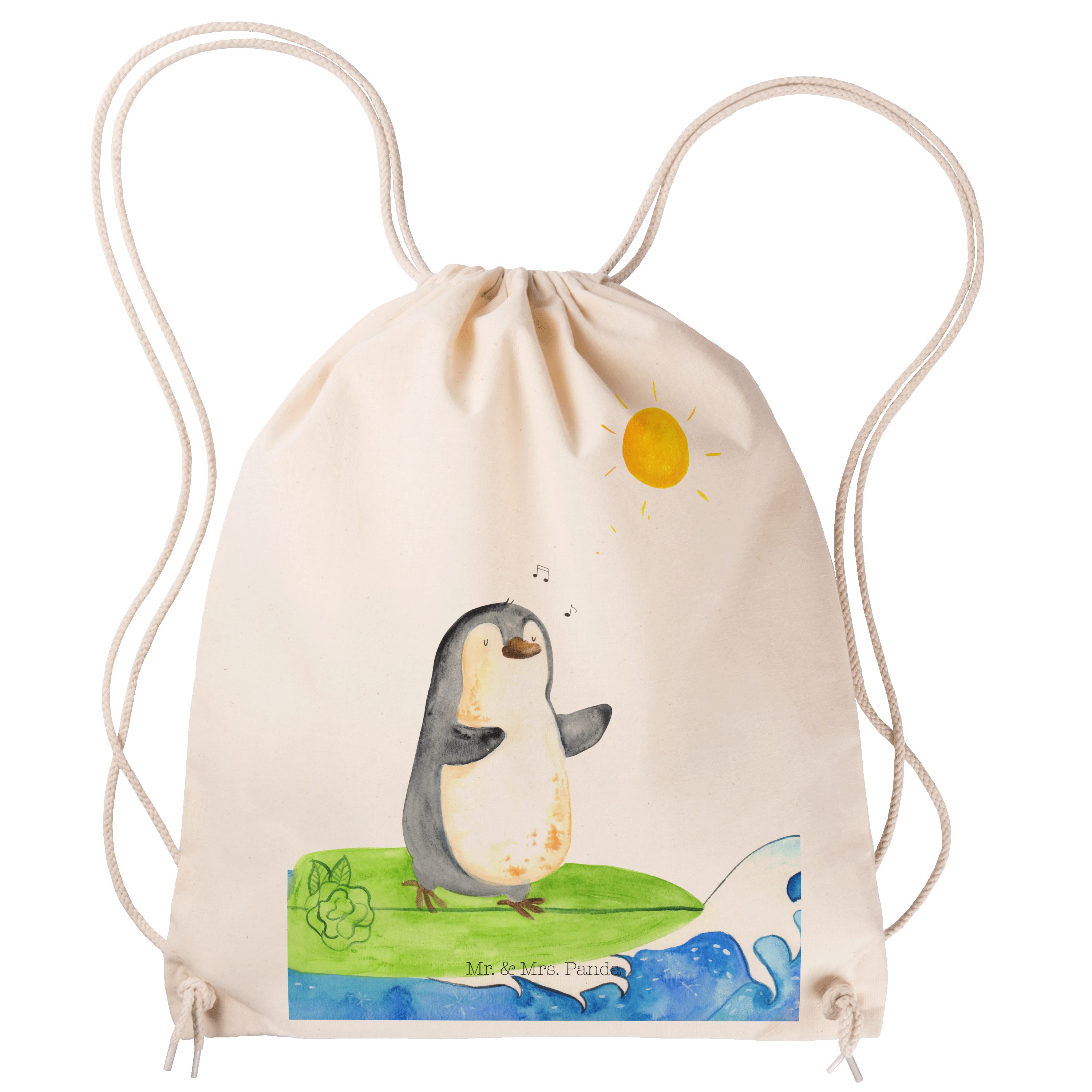 Mr. & Mrs. Panda Sporttasche Pinguin Surfer - Transparent - Geschenk, Tasche, Turnbeutel, Sportbeu (1-tlg)