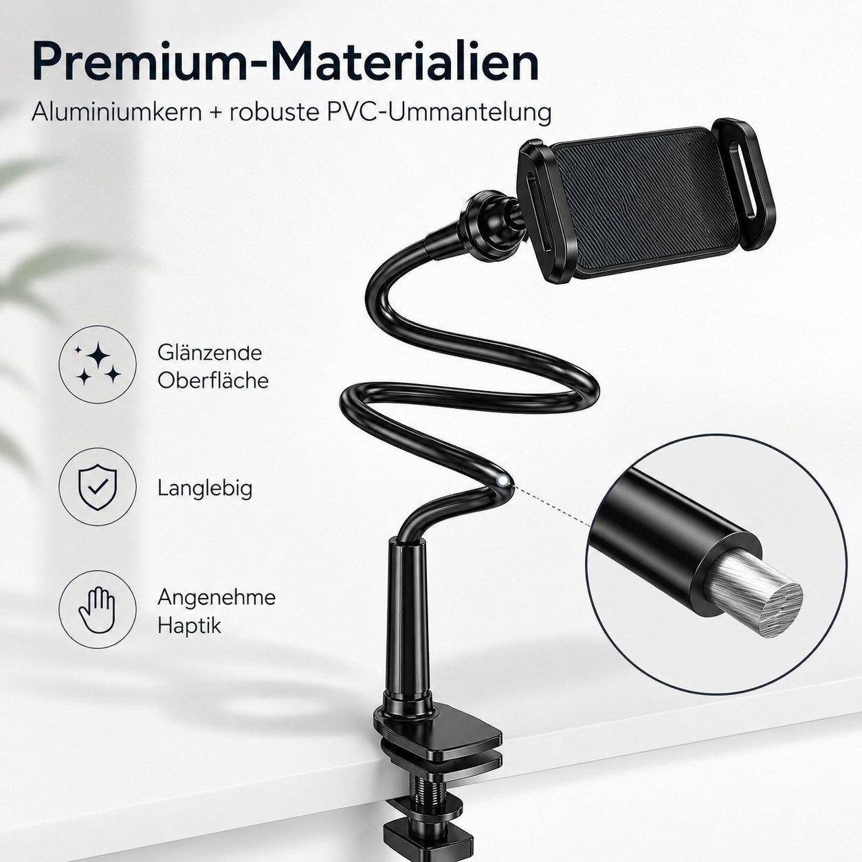 Fyrove Handy-Halterung Flexibler Schwanenhals Handyhalter mit Klemme, (360° drehbar Gooseneck Halterung für Bett & Schreibtisch, Praktisches Geschenk zum Geburt – Bild 4 von 5