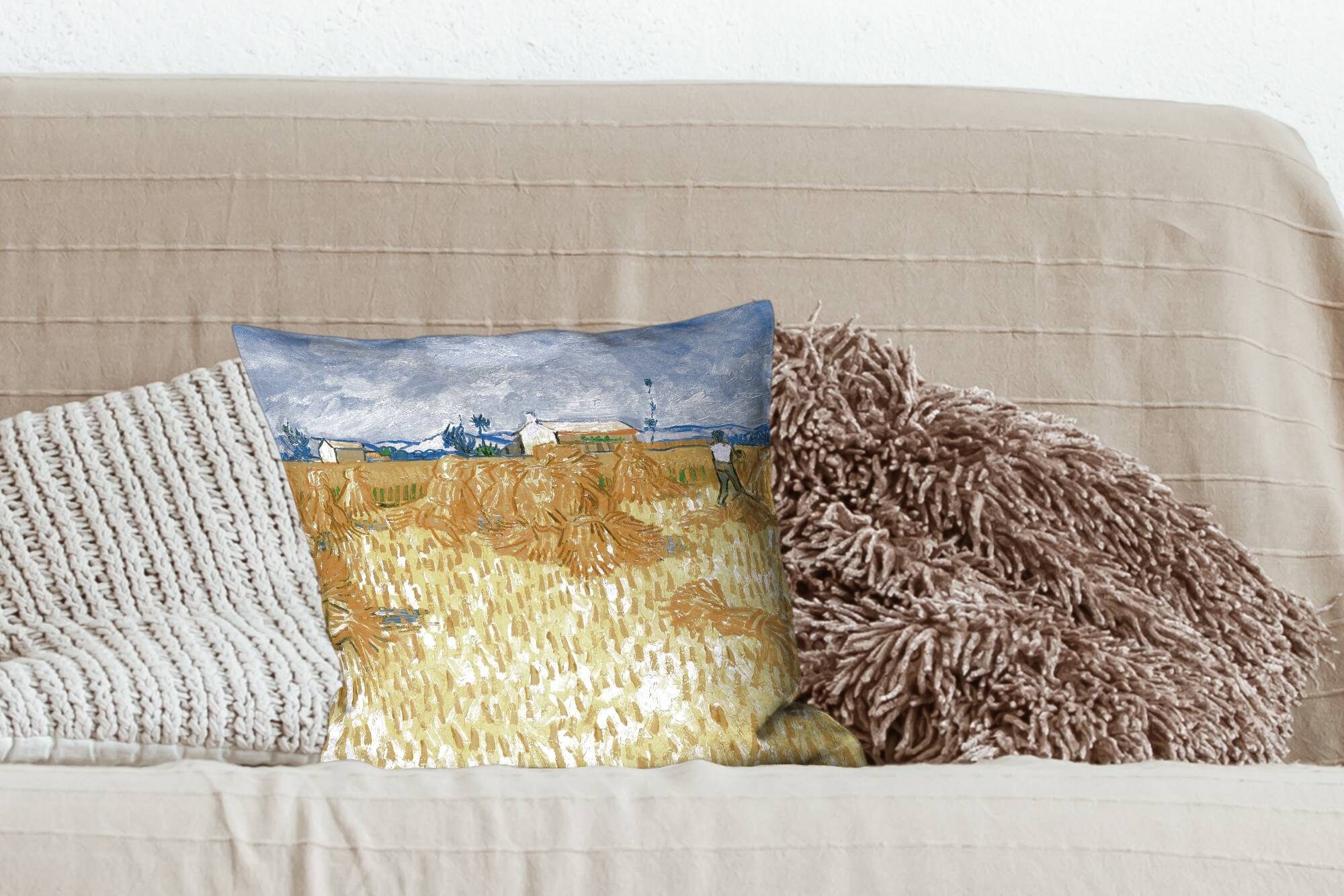 mit der Schlafzimmer, - Deko, Füllung Sofakissen MuchoWow Provence Vincent Wohzimmer, Zierkissen in van Gogh, Dekokissen für Weinlese